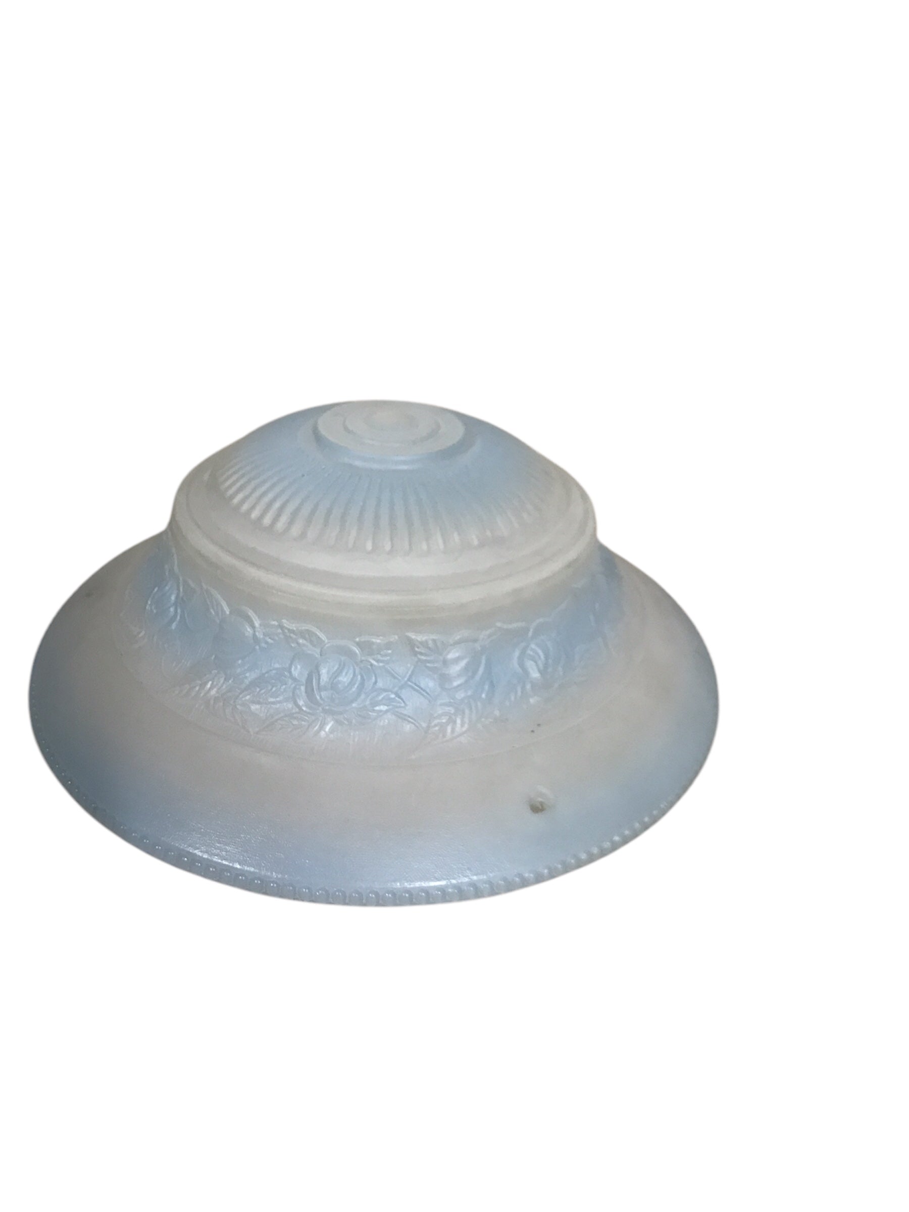 Frosted Glass Ceiling Shade with Floral Motif (Blue-Tinted Variation)