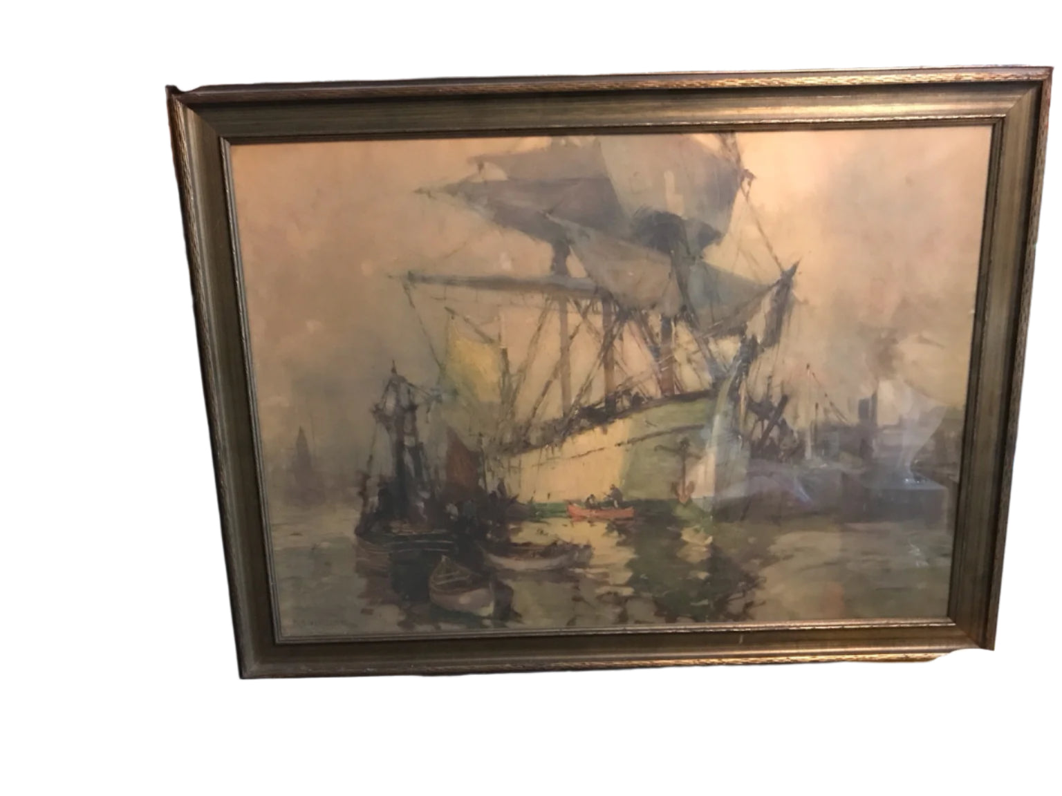 Nautical-Themed Framed Oil Painting by H.A. Vincent