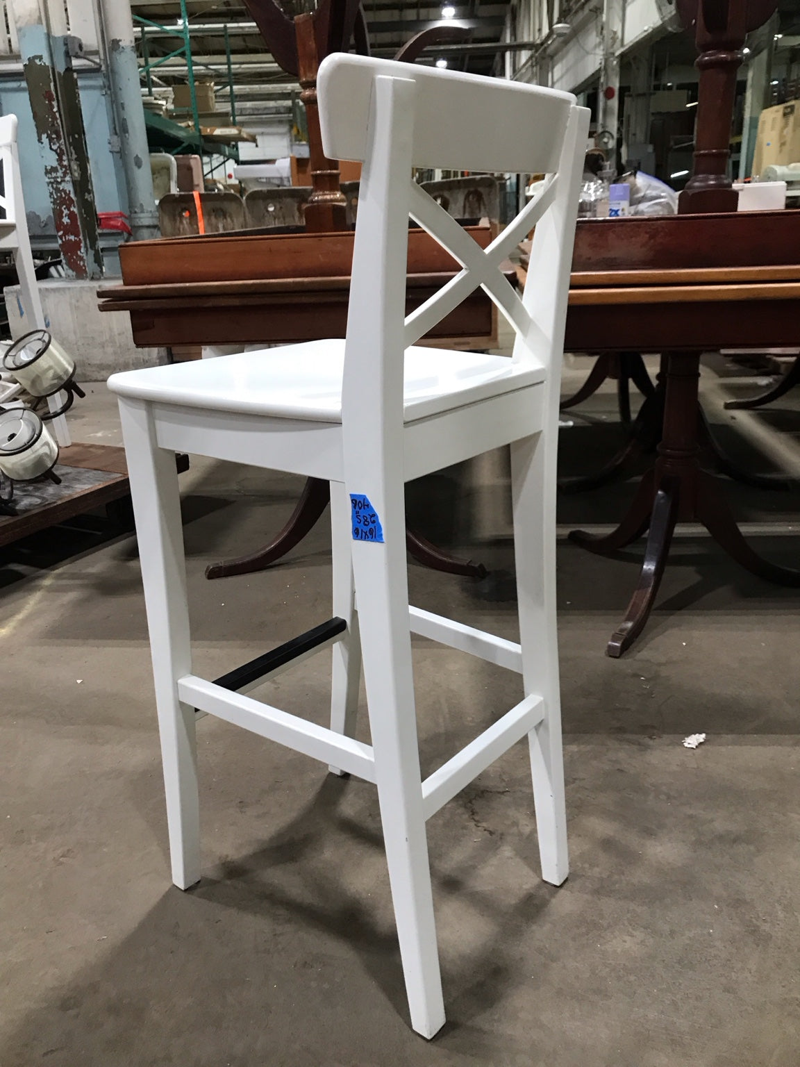 White Wooden Counter Stool with Crossback Design (IKEA Ingolf Chair)