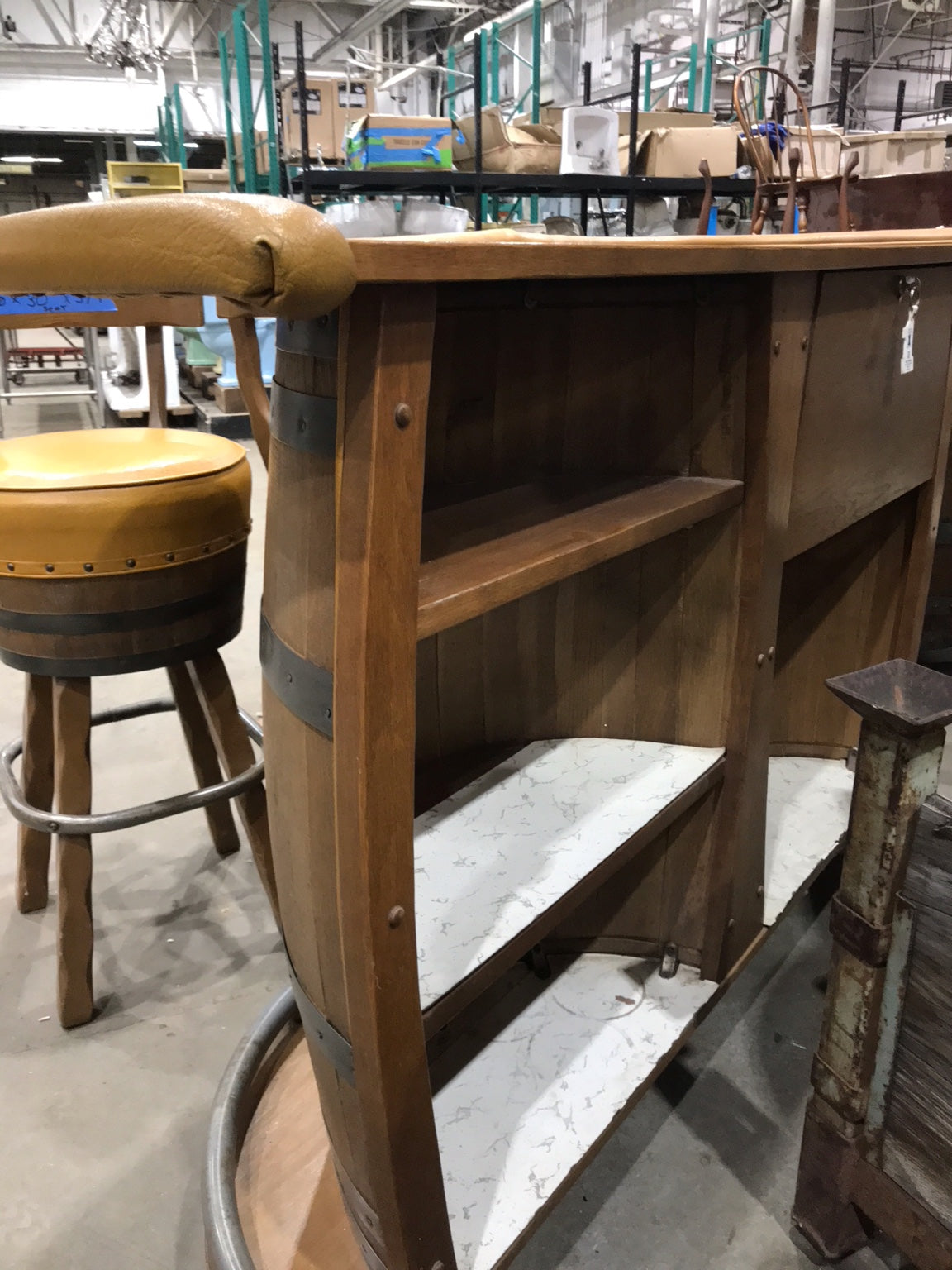 Rustic Whiskey Barrel Bar Set with 3 Stools