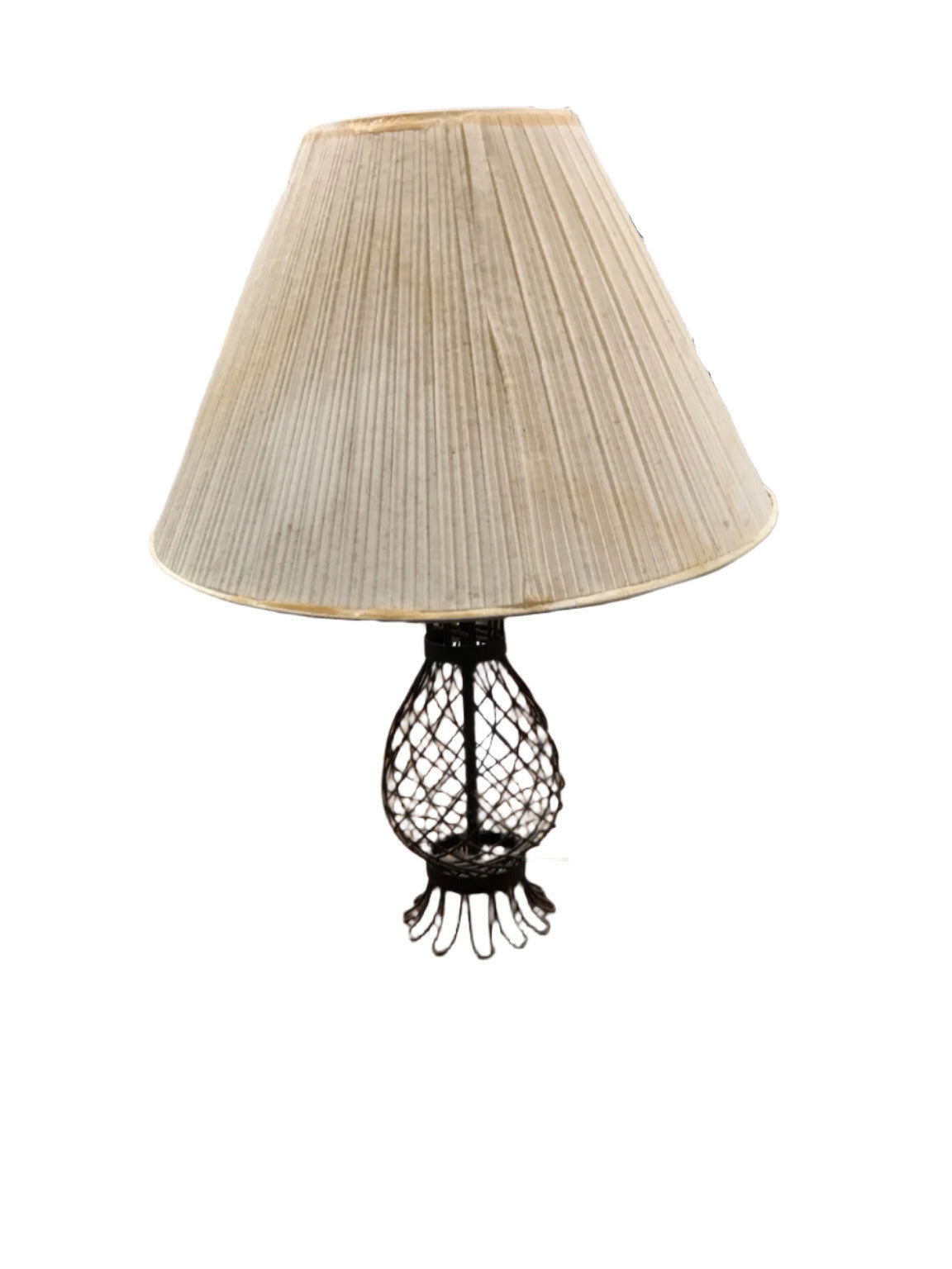 Metal Wire Table Lamp with Pleated Fabric Shade