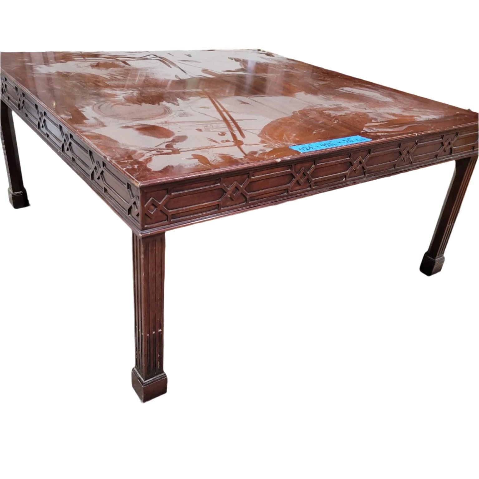 Mahogany-Colored Coffee Table with Geometric Detailing
