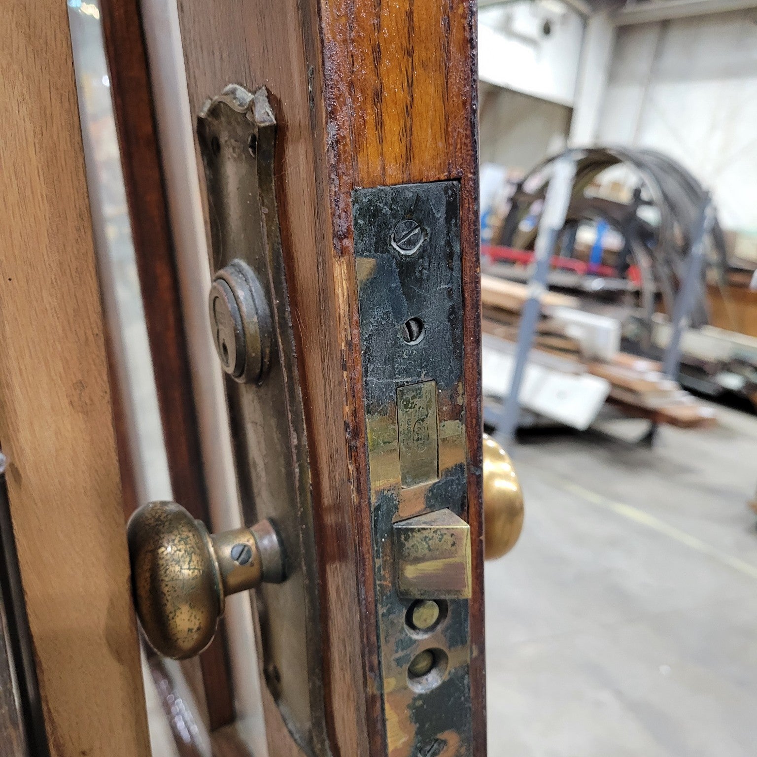 Vintage Wood Framed Glass Door with Hardware