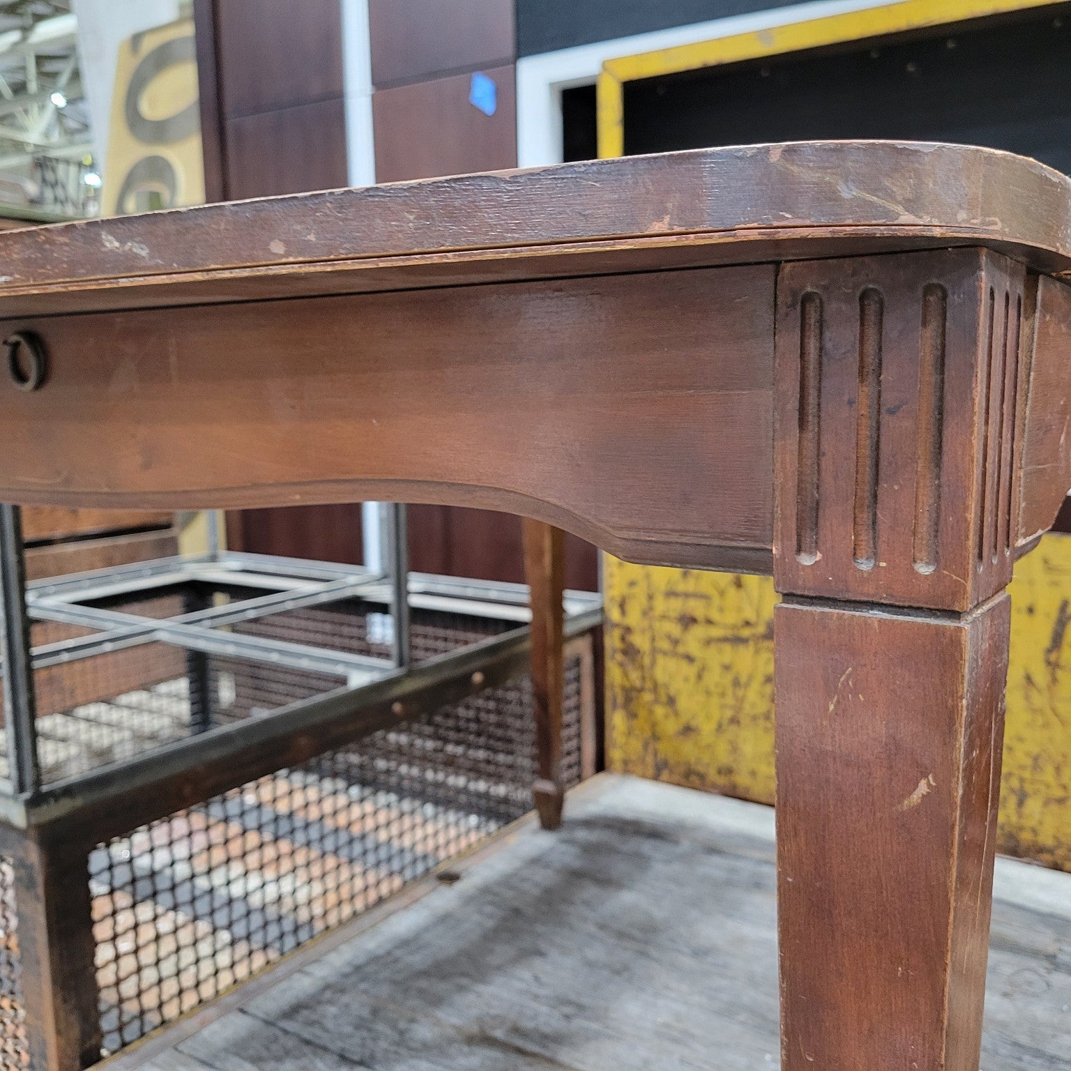 Vintage Wooden Table with Fluted Legs