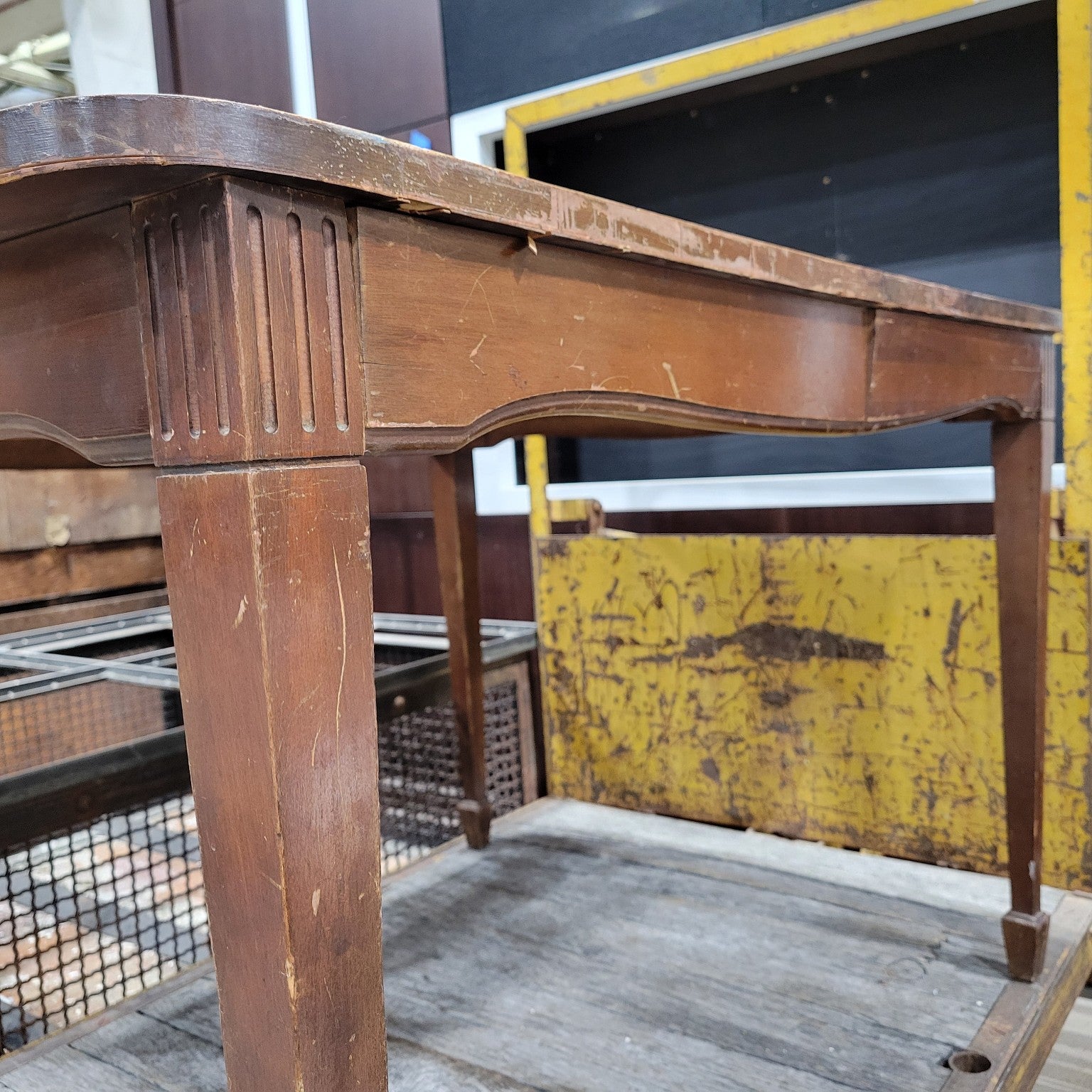 Vintage Wooden Table with Fluted Legs
