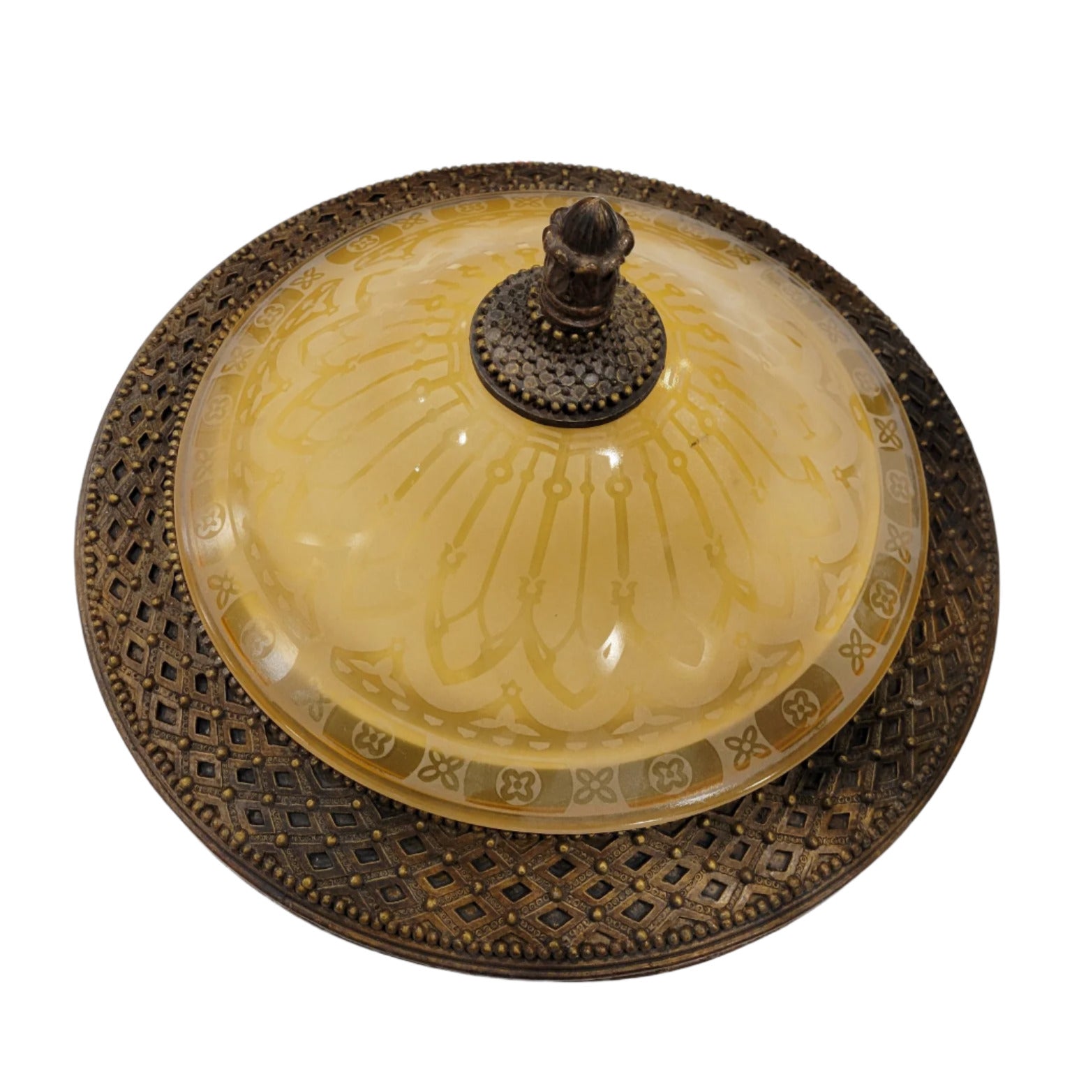 Amber Glass and Brass Flush Mount Light Fixture