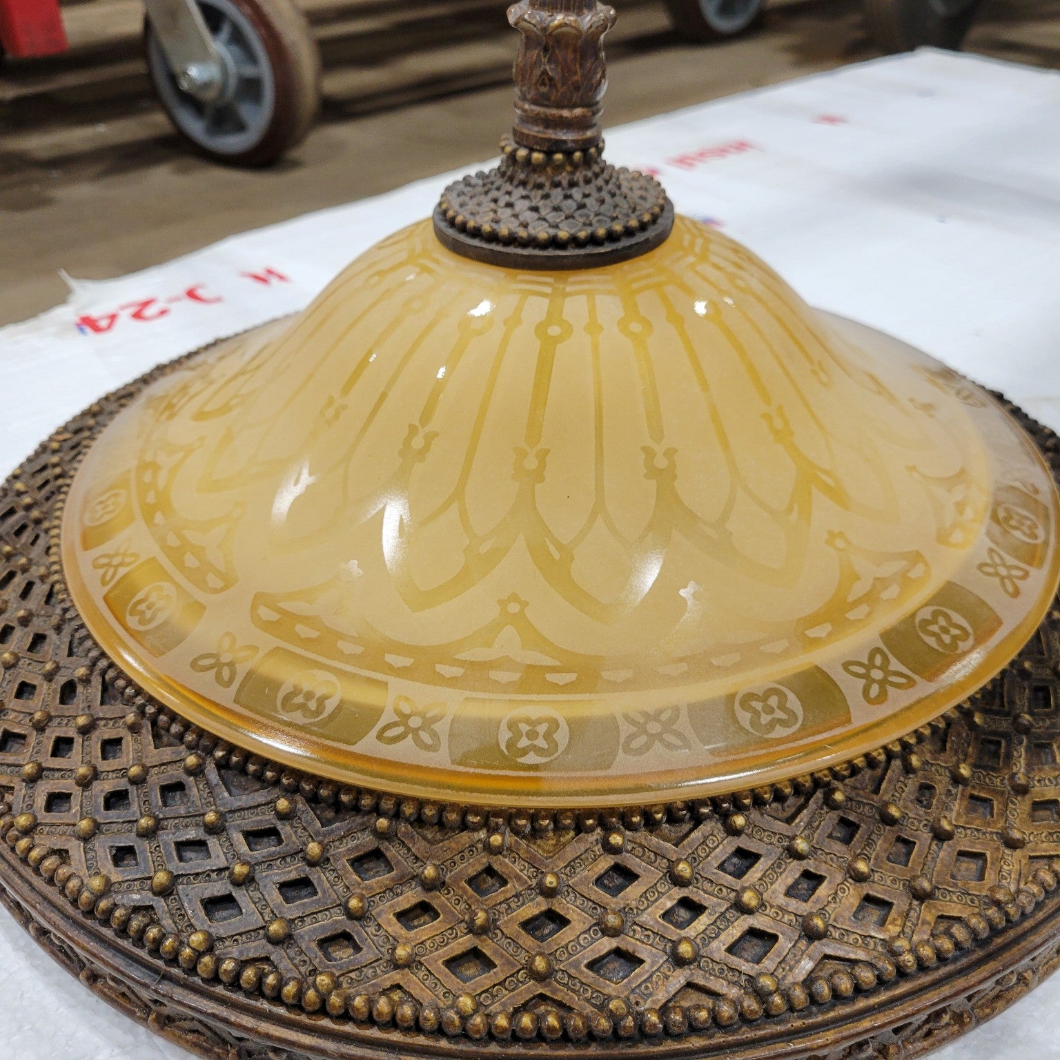Amber Glass and Brass Flush Mount Light Fixture