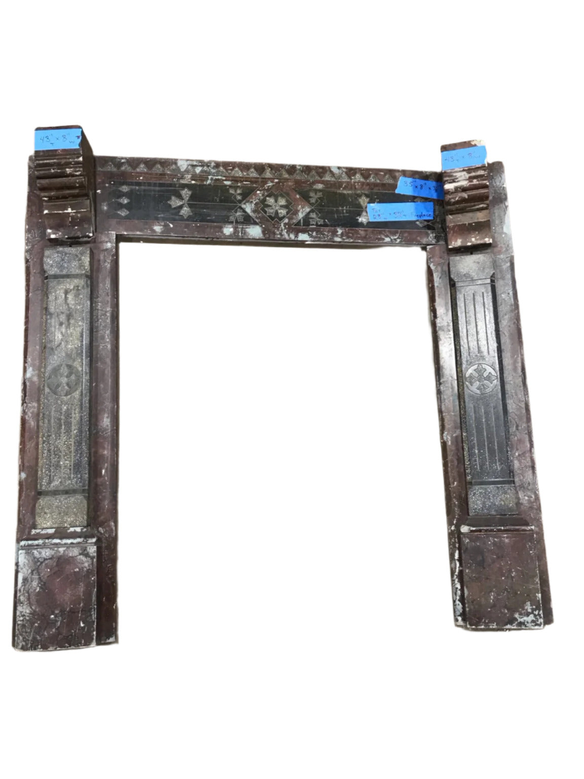 Antique Fireplace Surround with Inlaid Stone Design