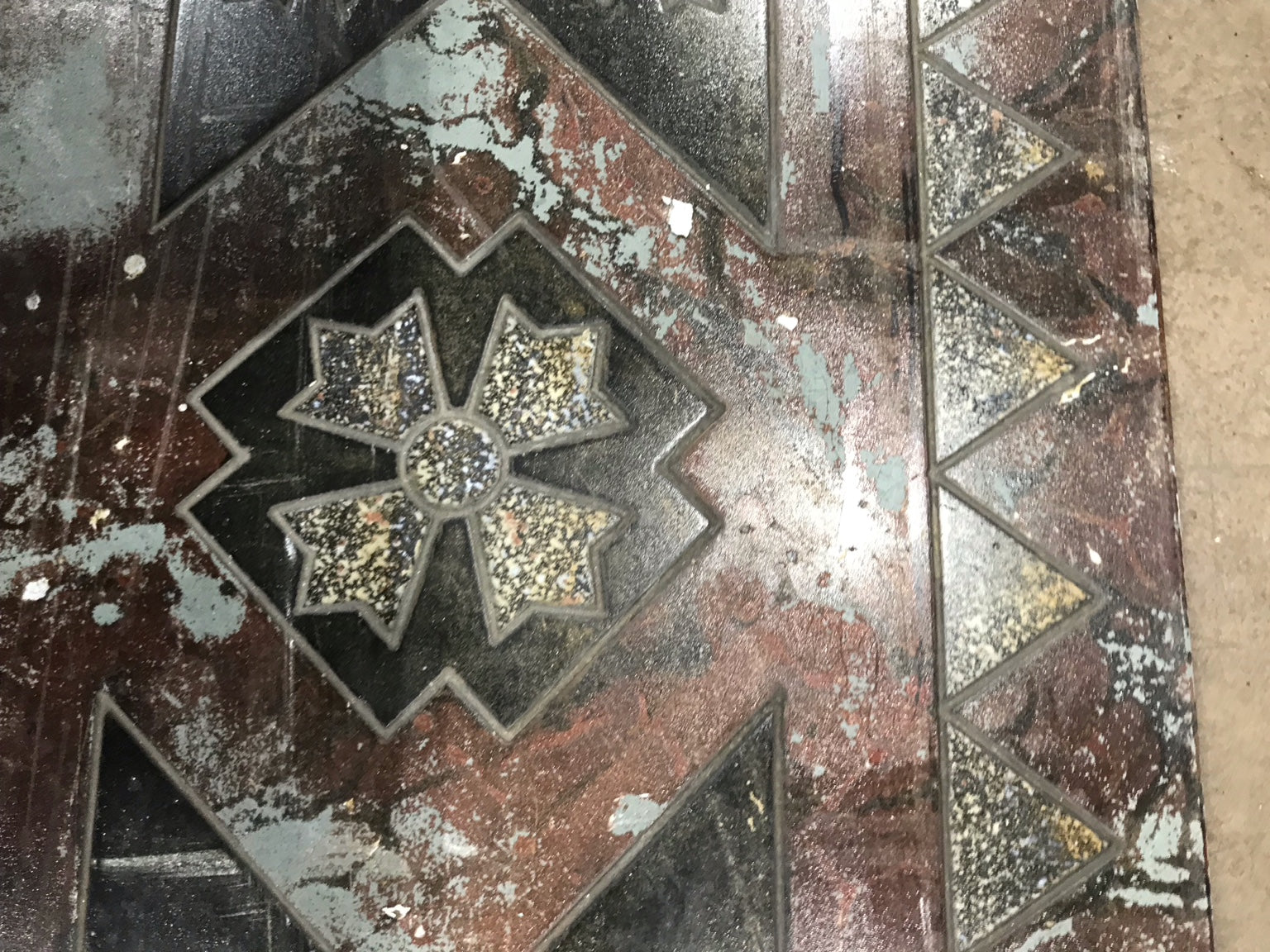 Antique Fireplace Surround with Inlaid Stone Design
