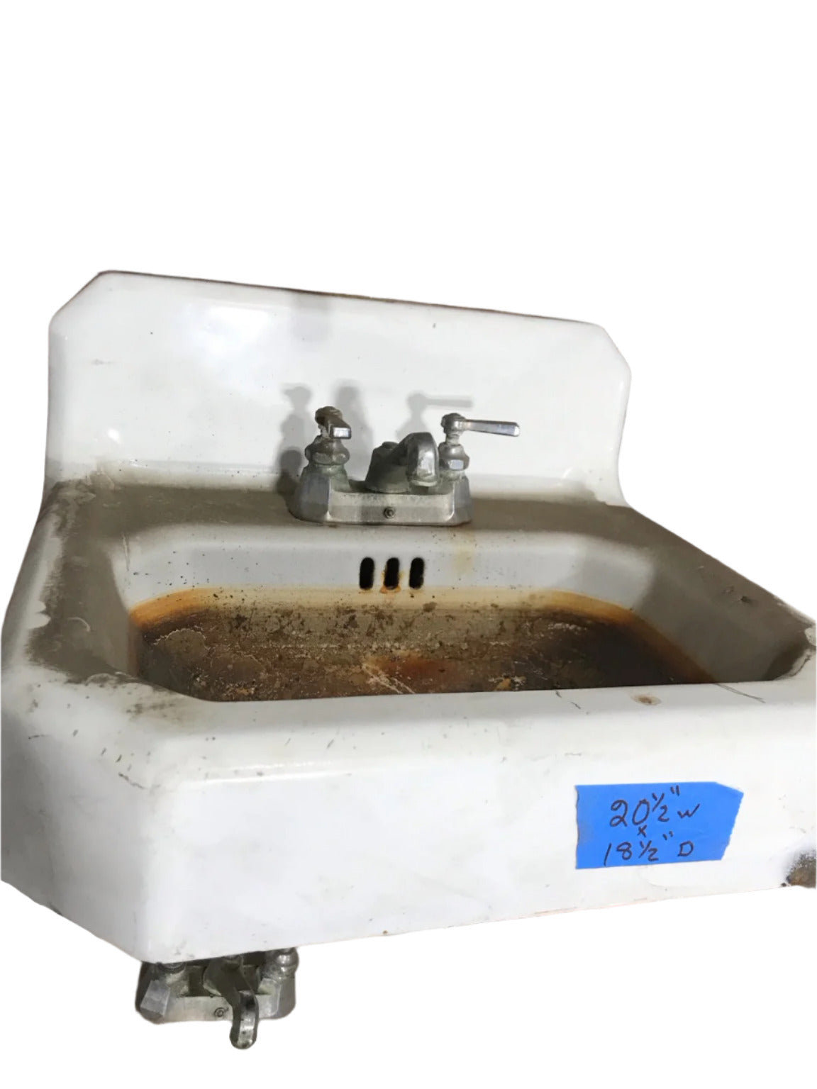 Wall-Mounted Cast Iron Sink with Dual Faucets