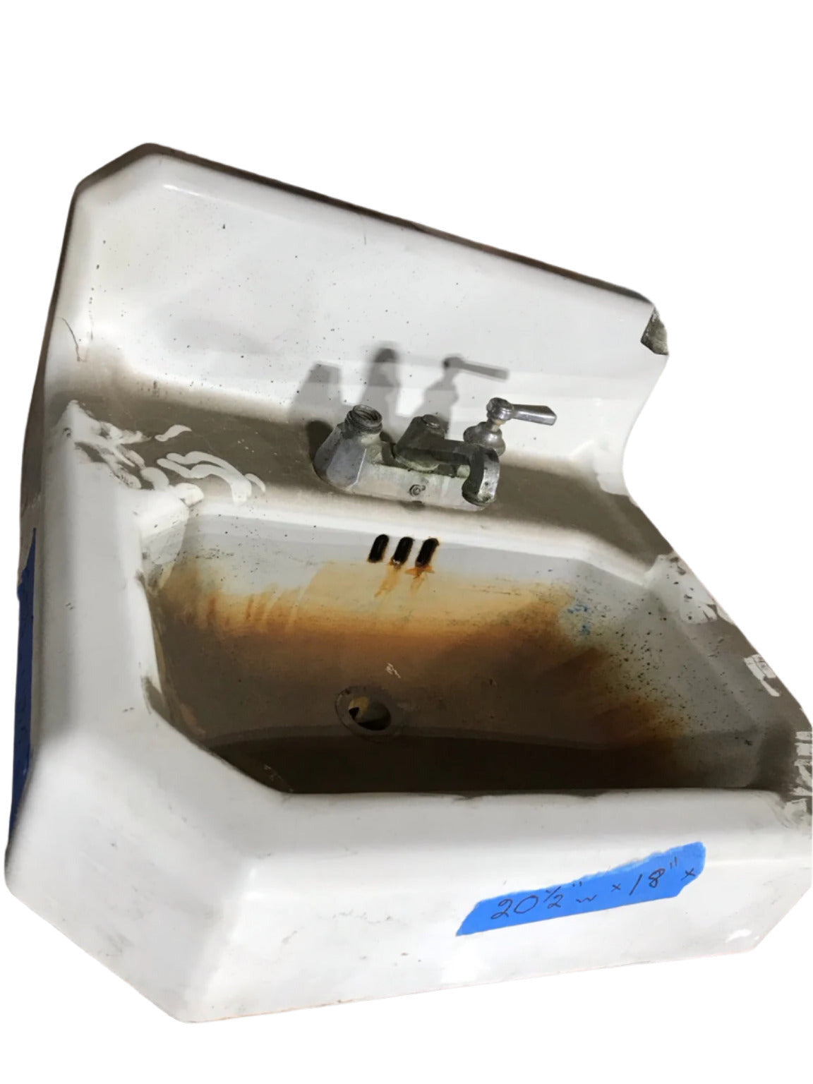 Wall-Mounted Cast Iron Sink with Dual Faucets