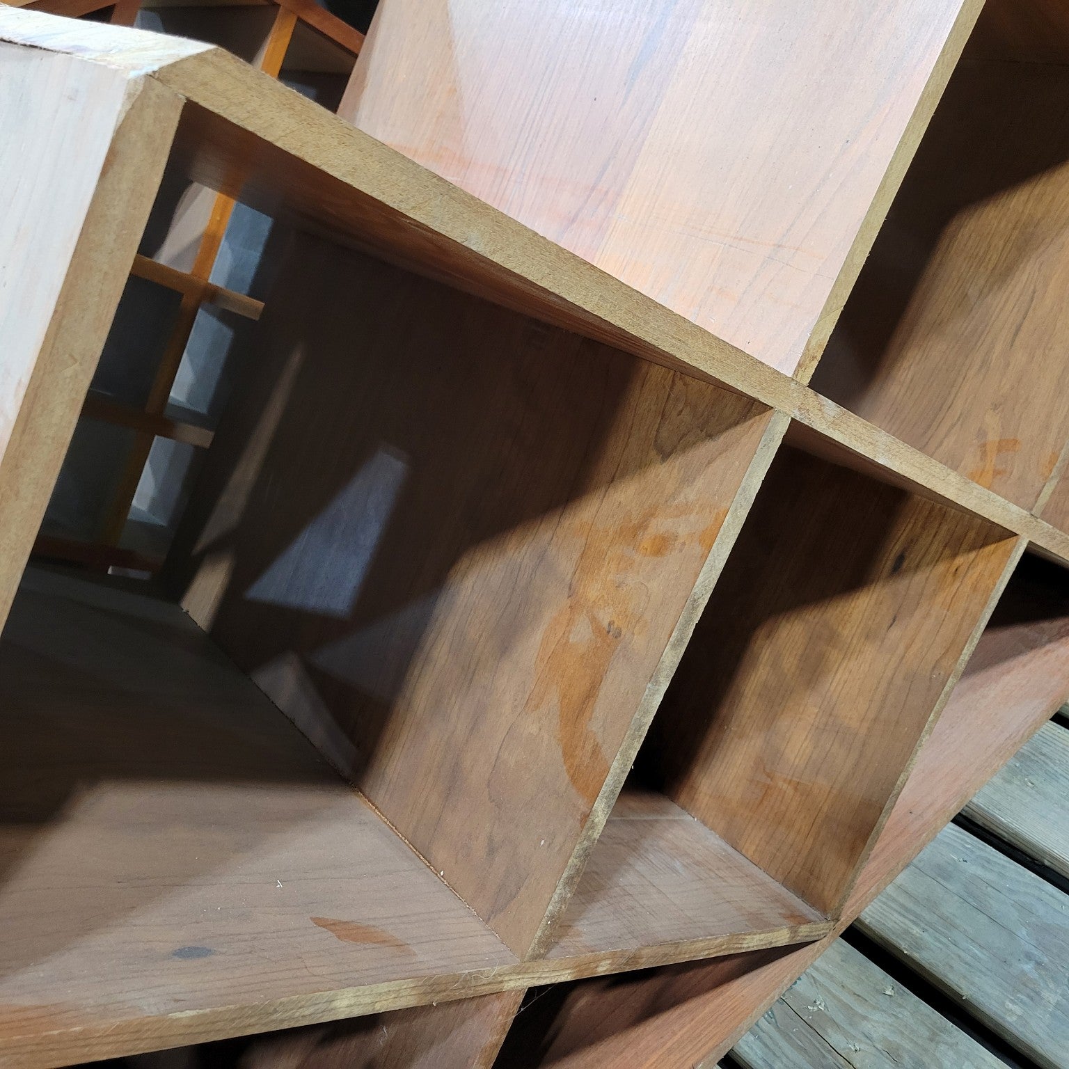 Large Wooden Diamond-Shaped Storage Unit