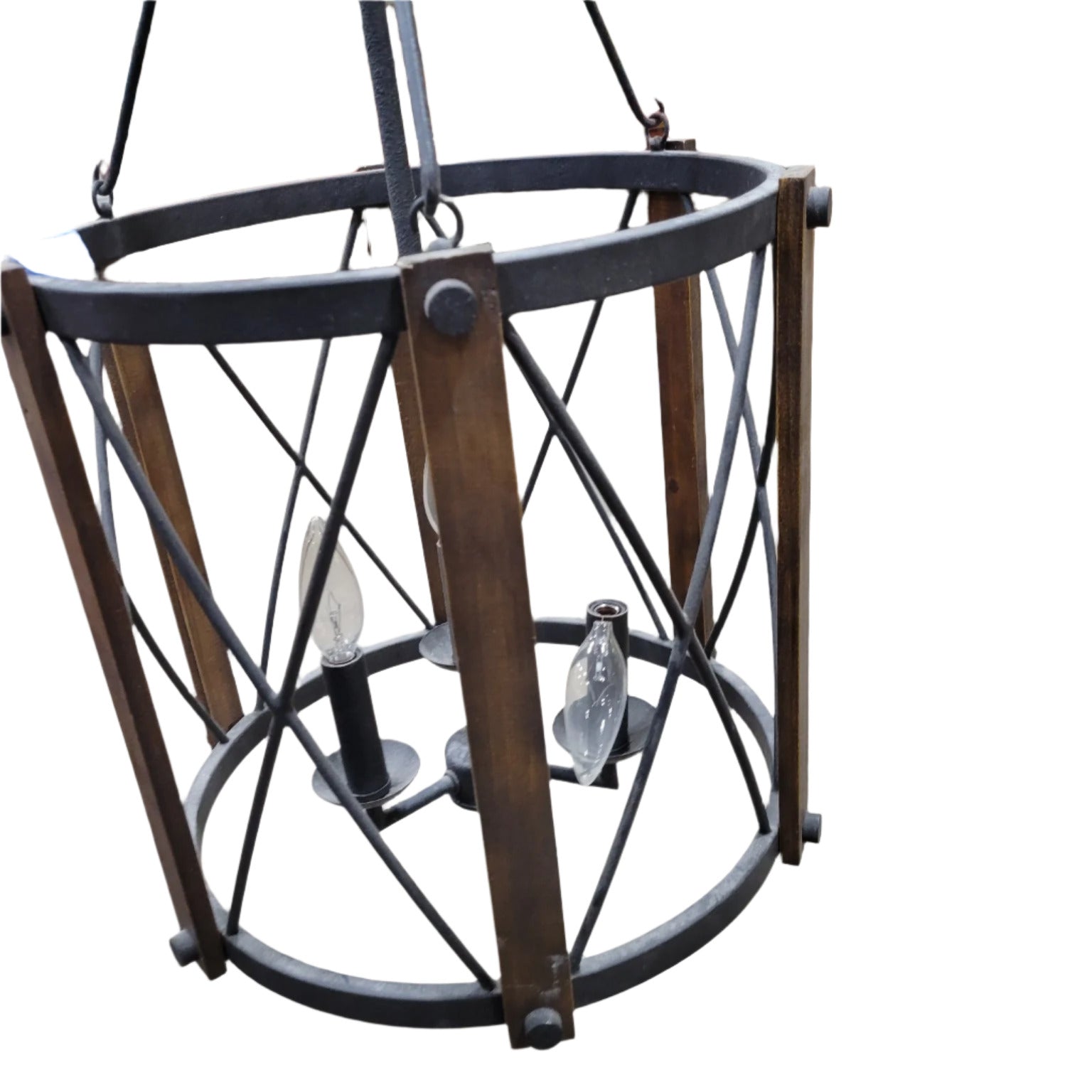 Metal and Wood Drum Chandelier