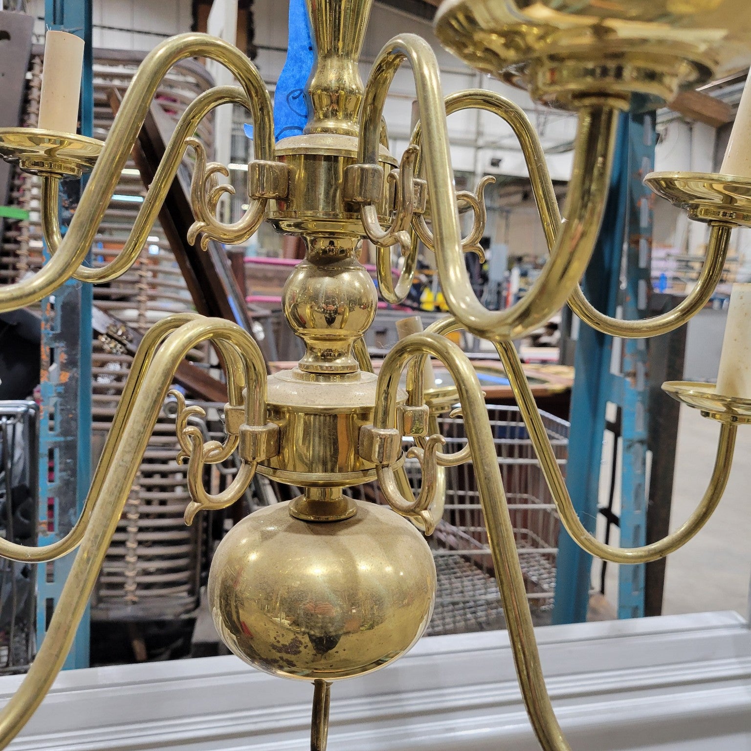 Large Brass Chandelier with 6 Arms