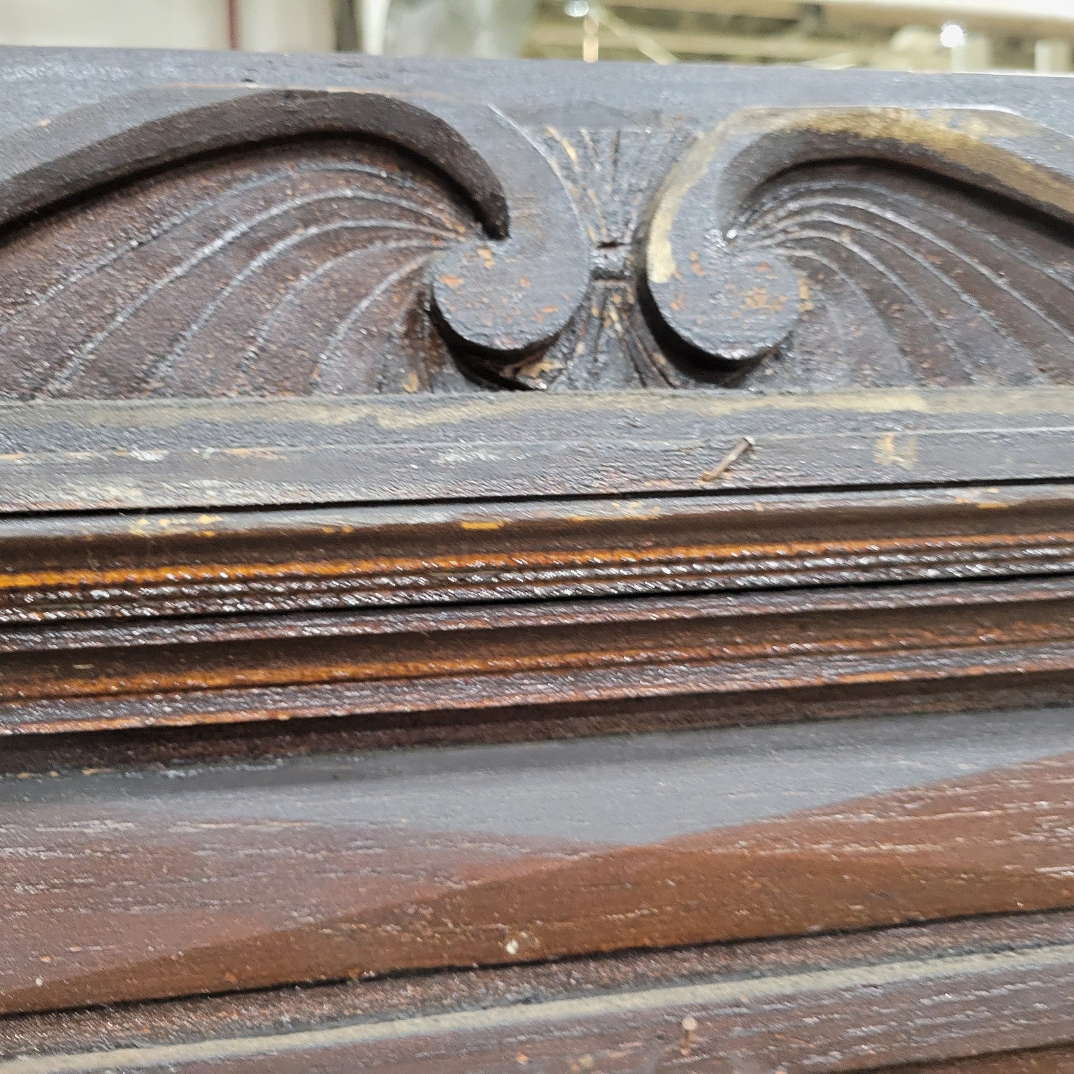 Antique Carved Wooden Door with Glass Panel