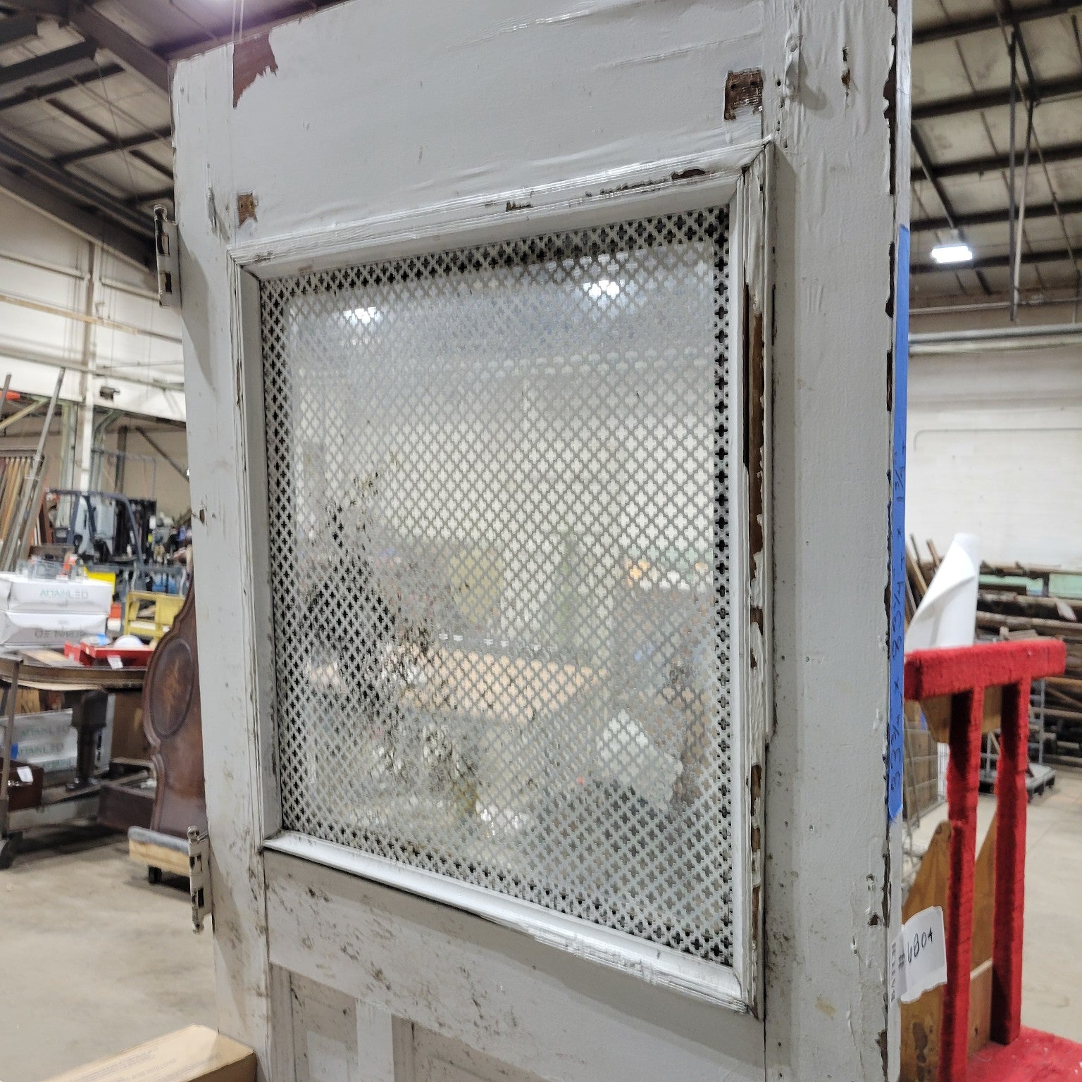 Antique Carved Wooden Door with Glass Panel