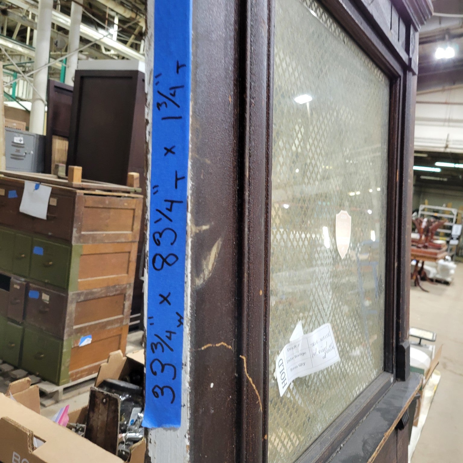 Antique Carved Wooden Door with Glass Panel