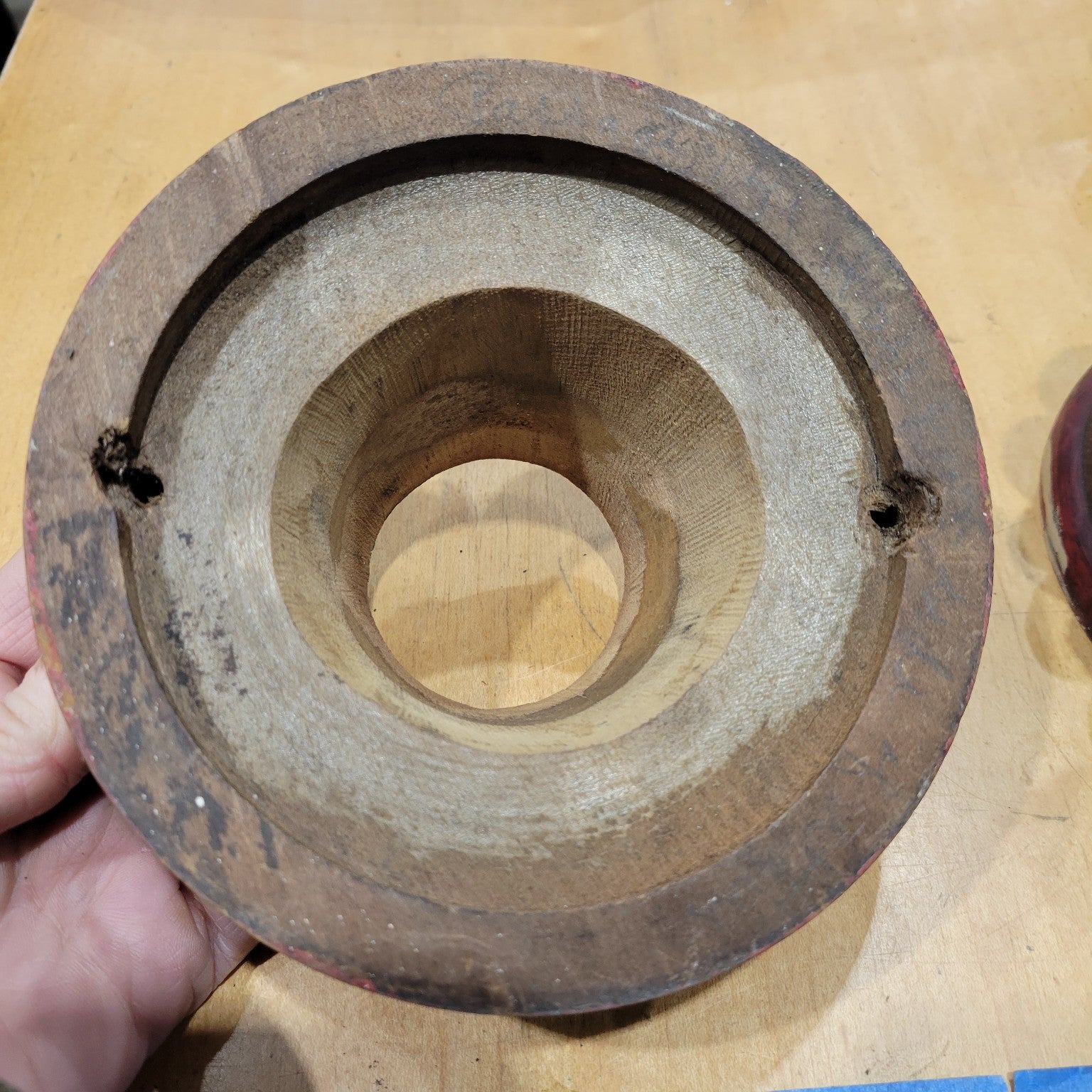 Vintage Handmade Turned Wood & Scalloped Tin Light Plates (Single Piece)