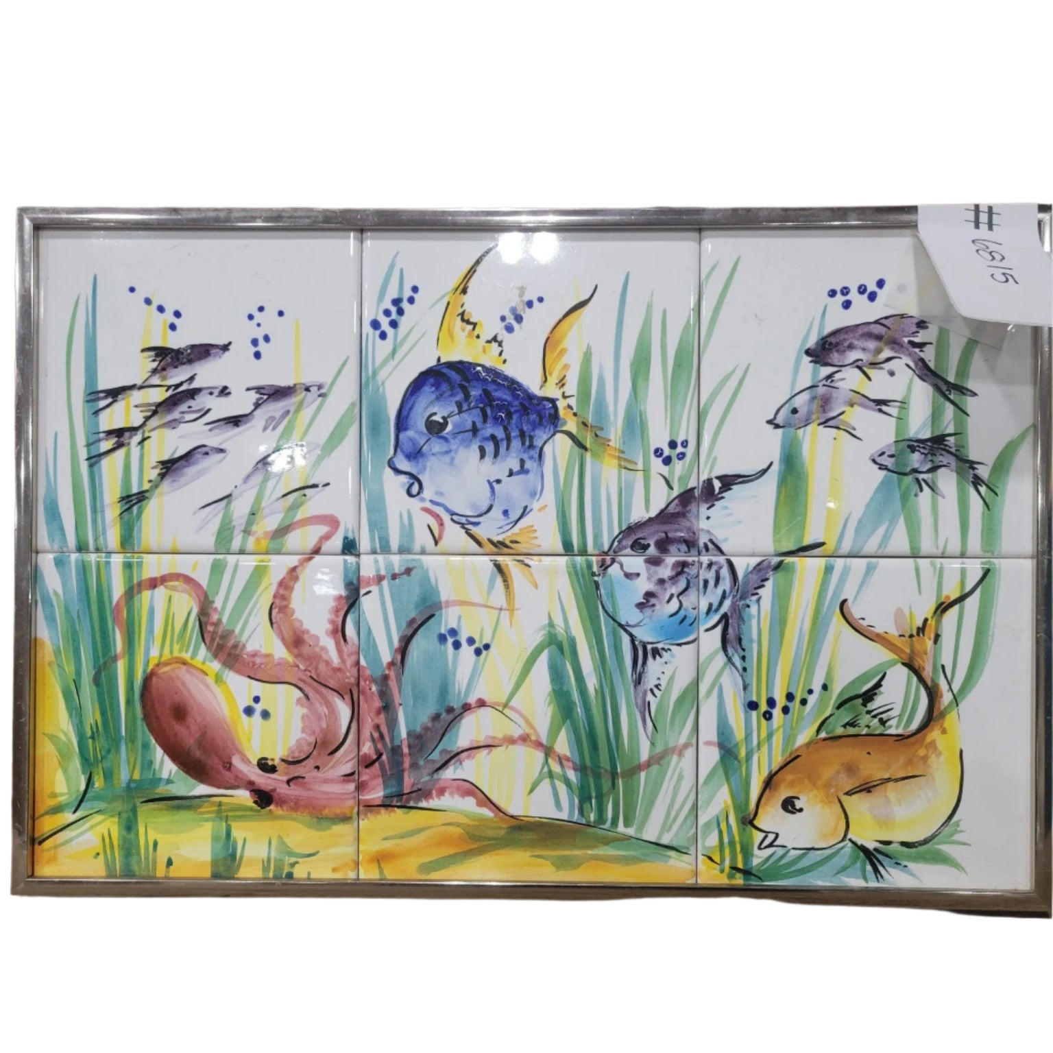 Framed Hand-Painted Ceramic Tile Art