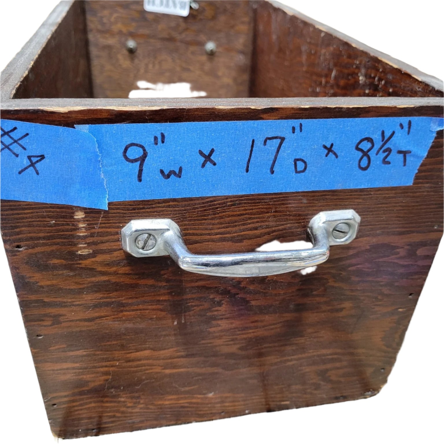 Vintage Wooden Storage Drawer with Metal Handles