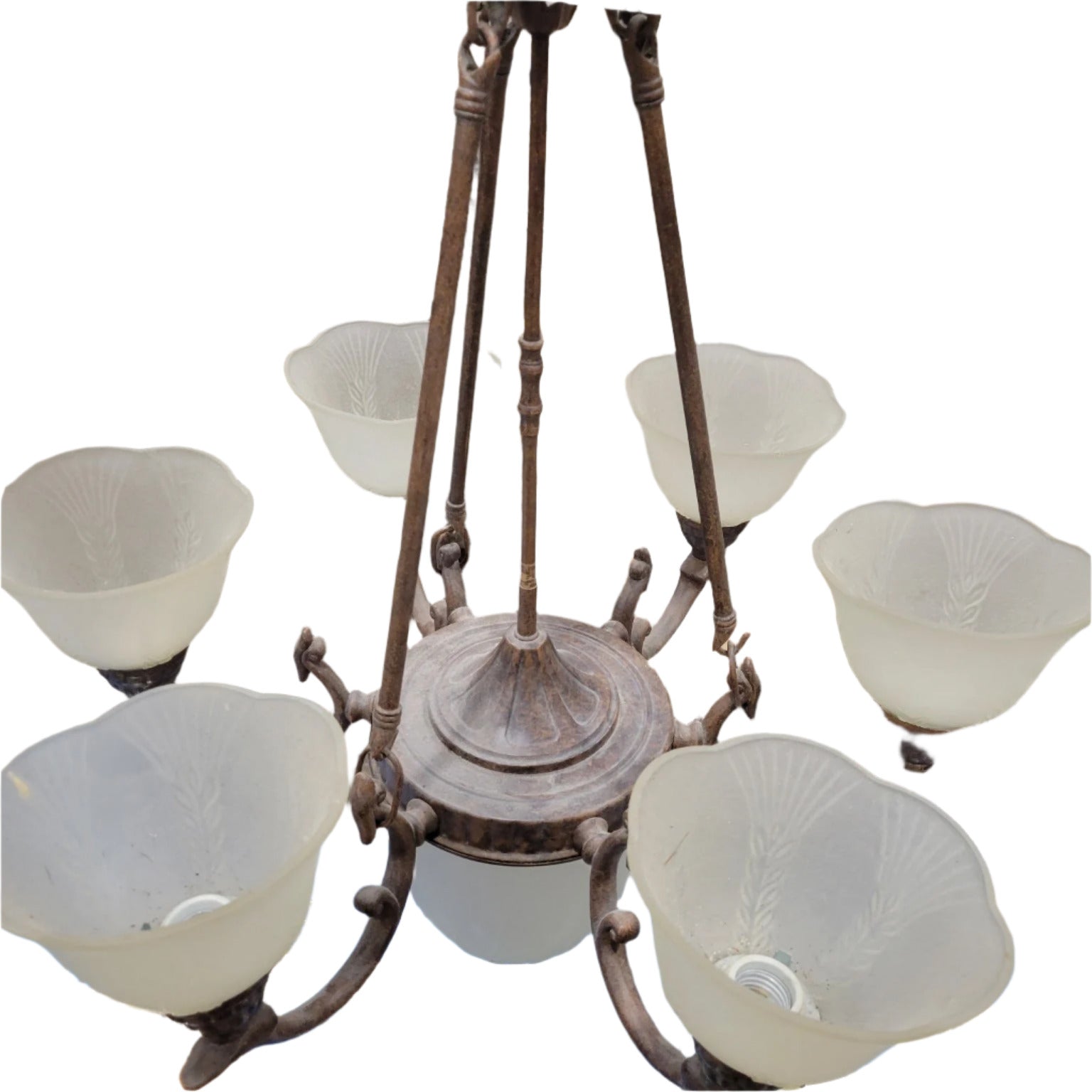 Vintage 6-Light Chandelier with Frosted Glass Shades