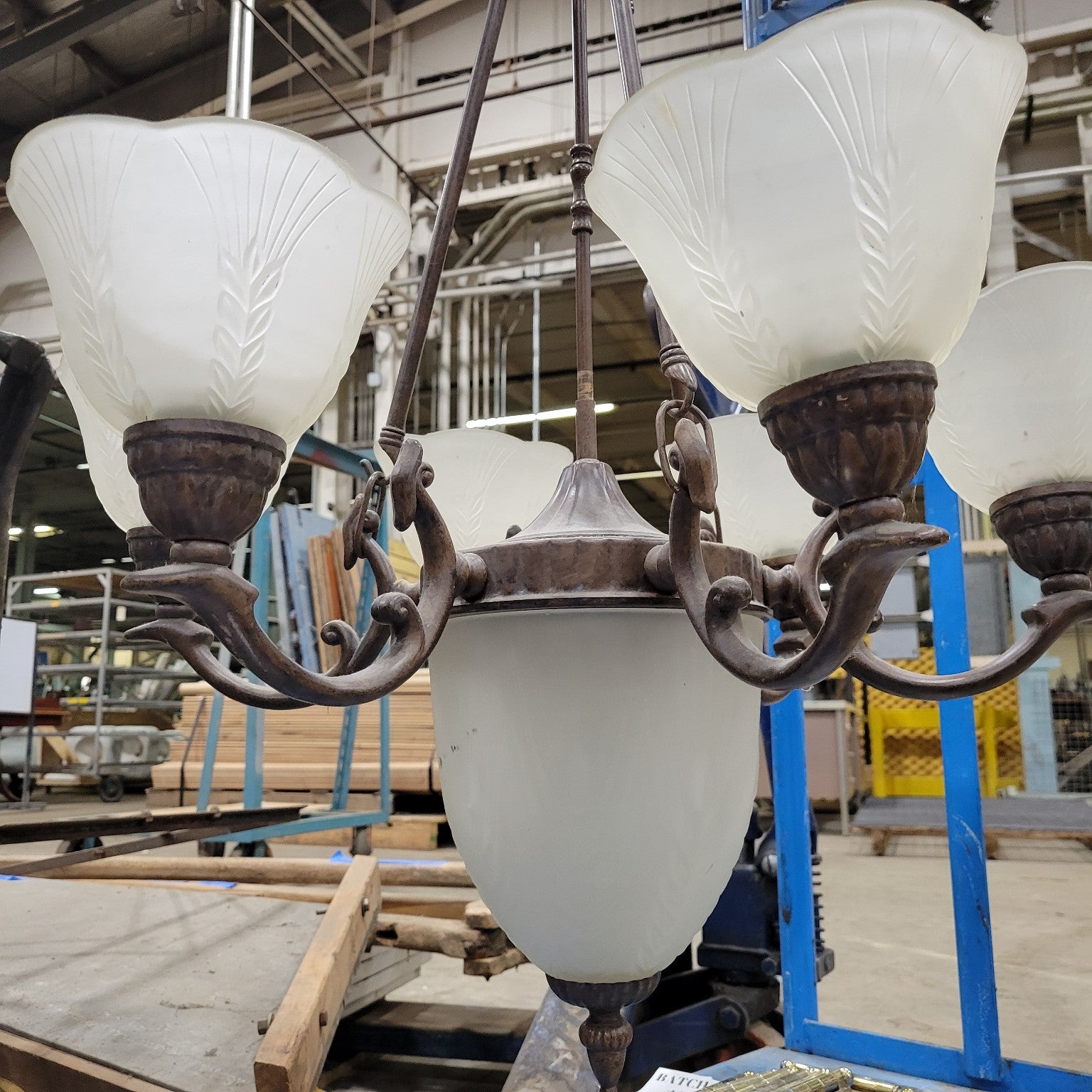 Vintage 6-Light Chandelier with Frosted Glass Shades