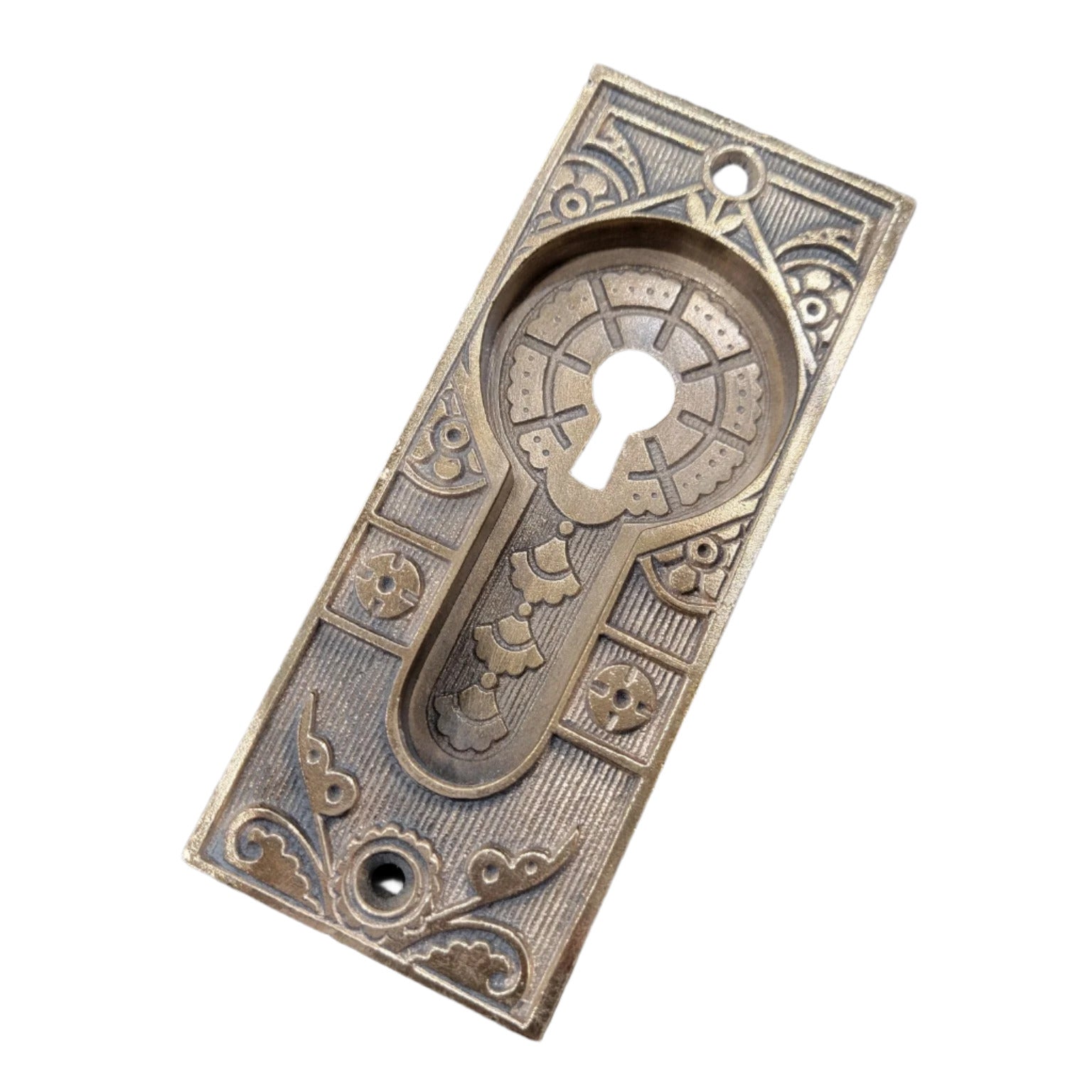 Antique Ornate Keyhole Escutcheon – Victorian Cast Brass