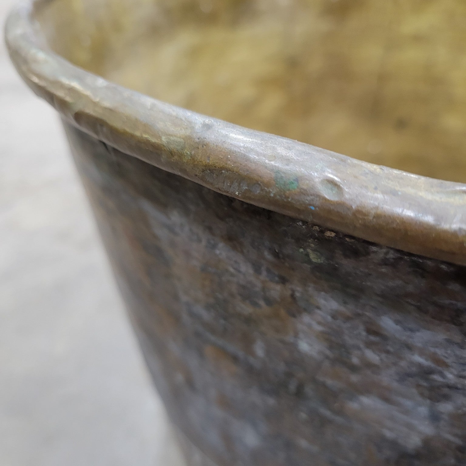 Antique Hand-Hammered Copper Bucket with Handle