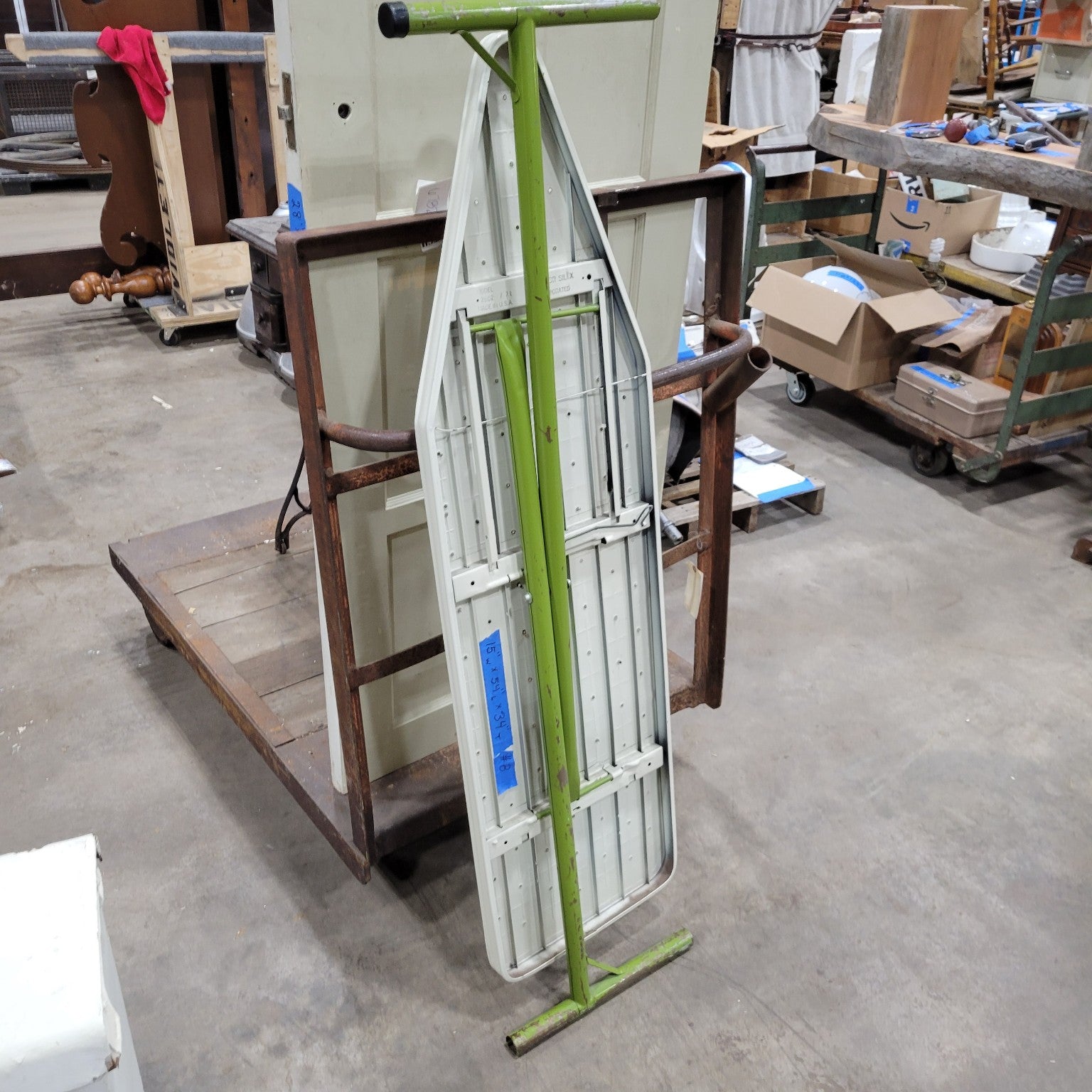 Vintage Metal Folding Ironing Board – Green & White
