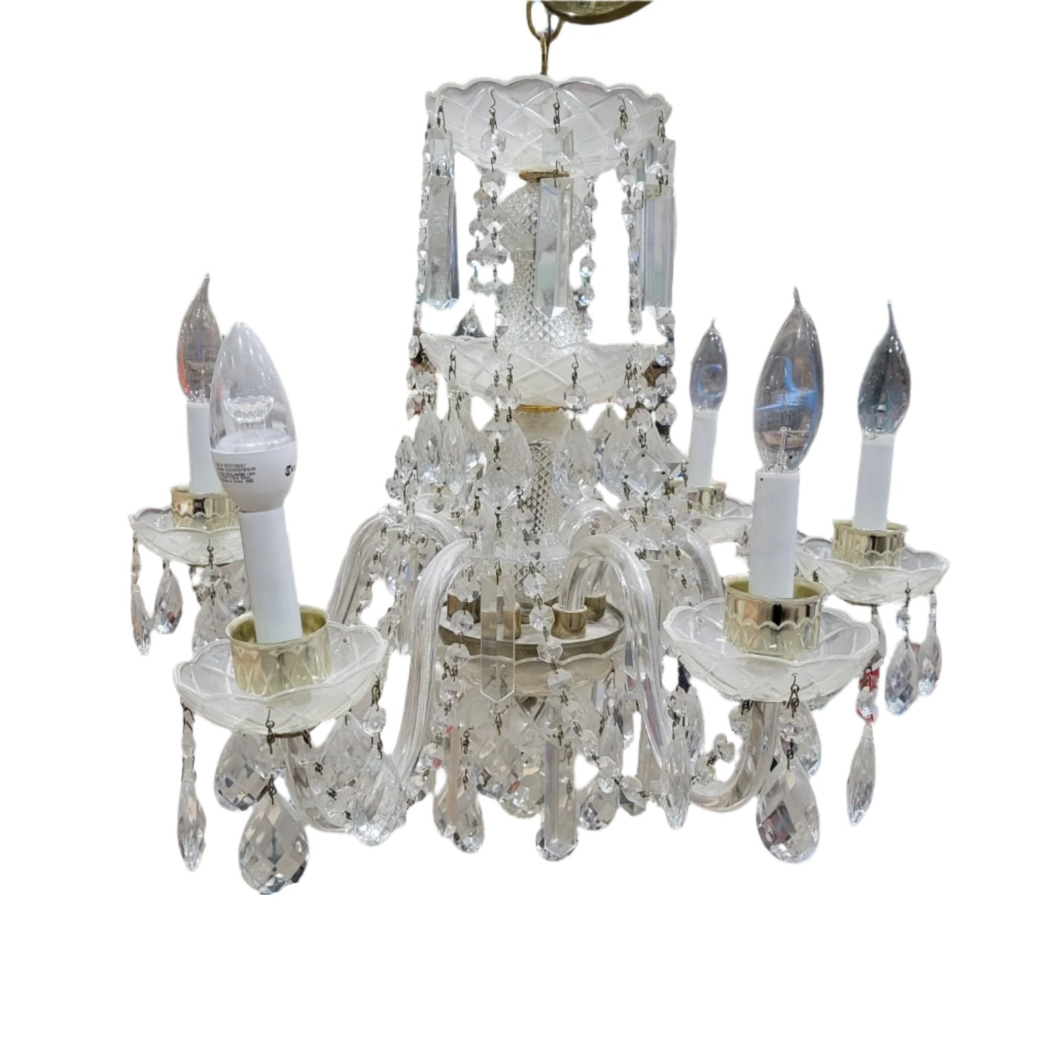 Vintage Crystal Chandelier – 6-Light Elegant Hanging Fixture