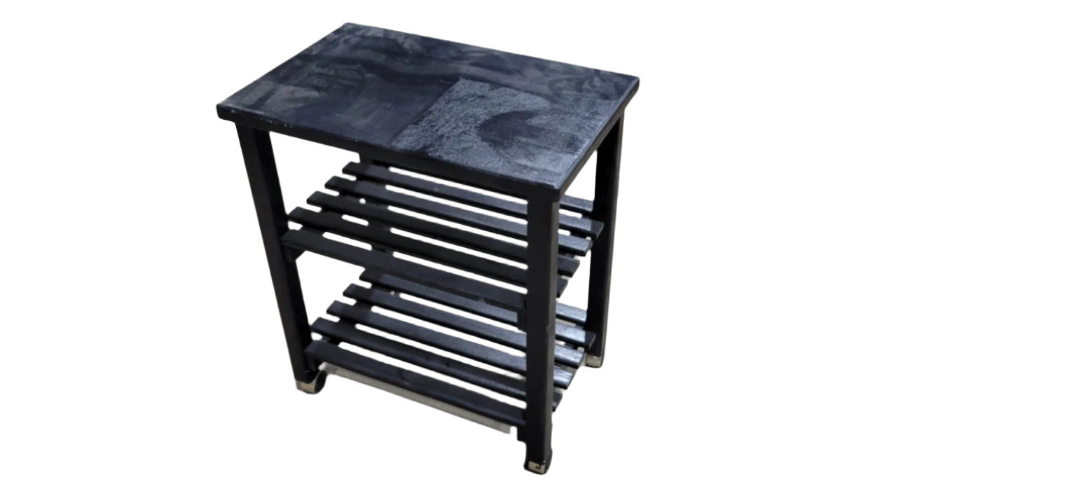 Black Rolling Utility Cart with Slatted Shelves