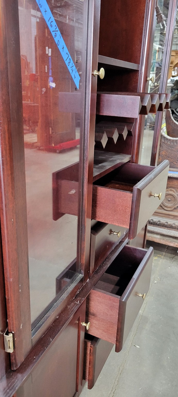 Mahogany China Cabinet with Glass Shelves and Wine Storage