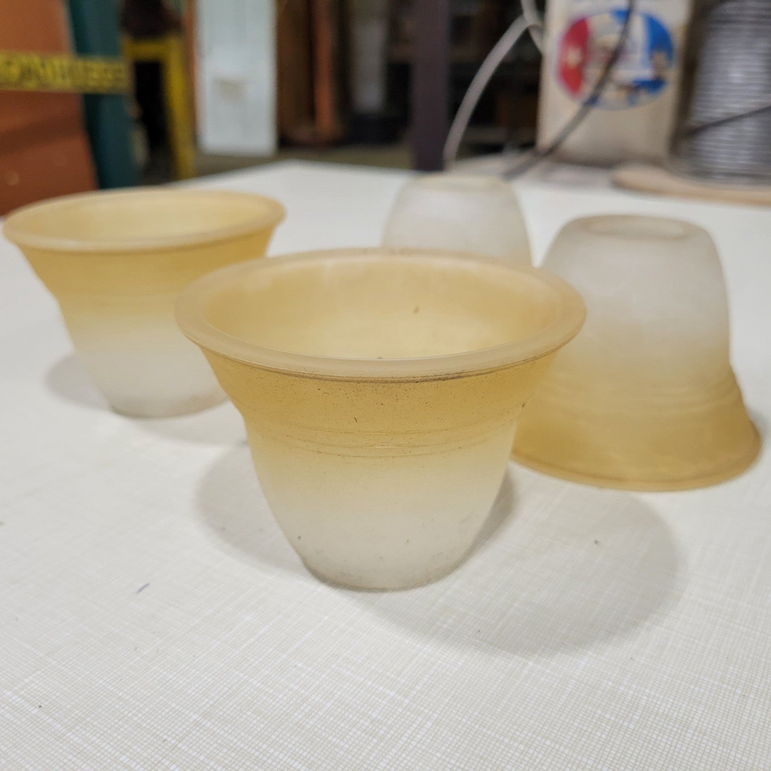 Set of 4 Small Amber Frosted Glass Light Shades