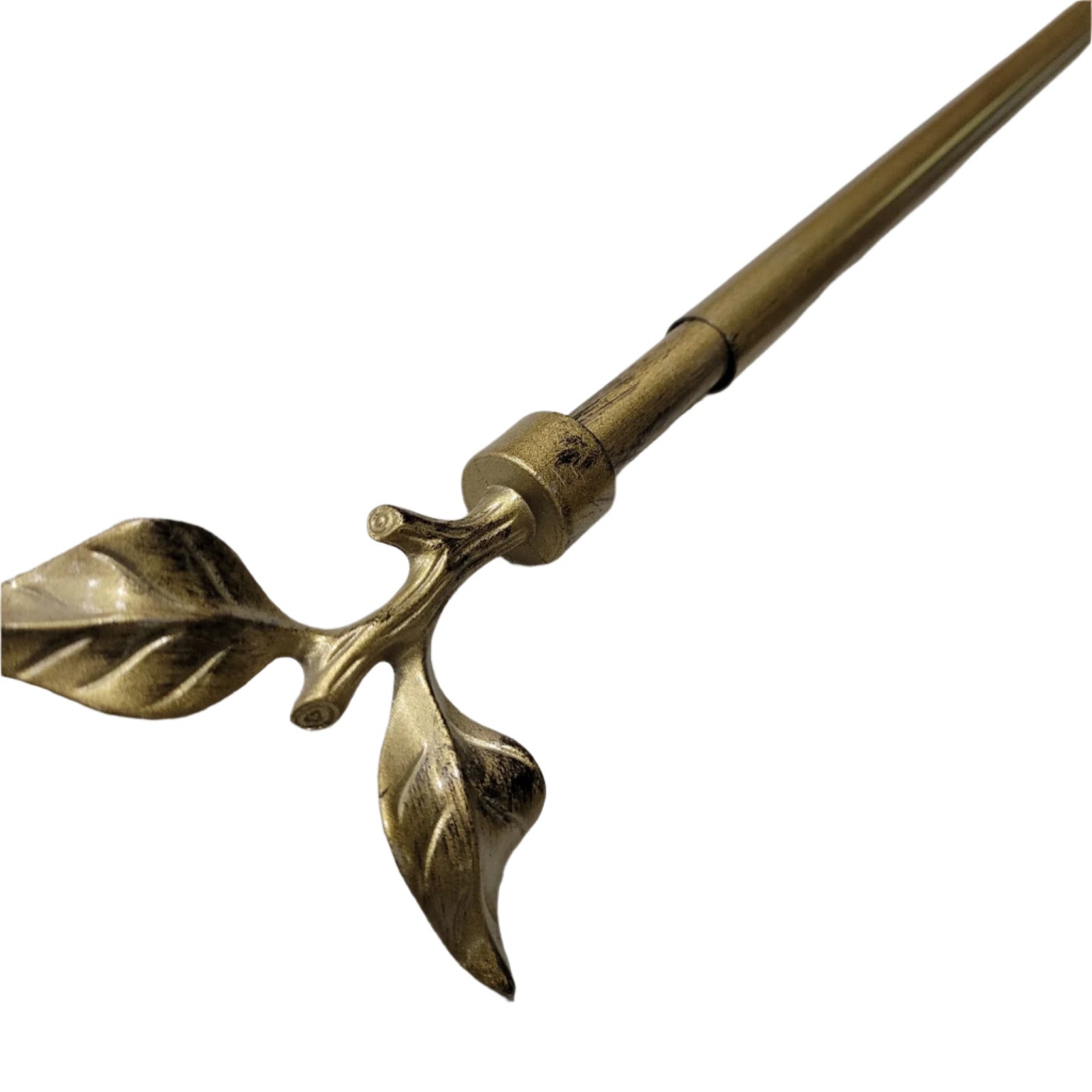 Brass Curtain Rod with Leaf Finials