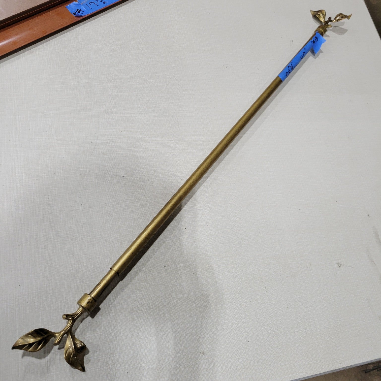 Brass Curtain Rod with Leaf Finials