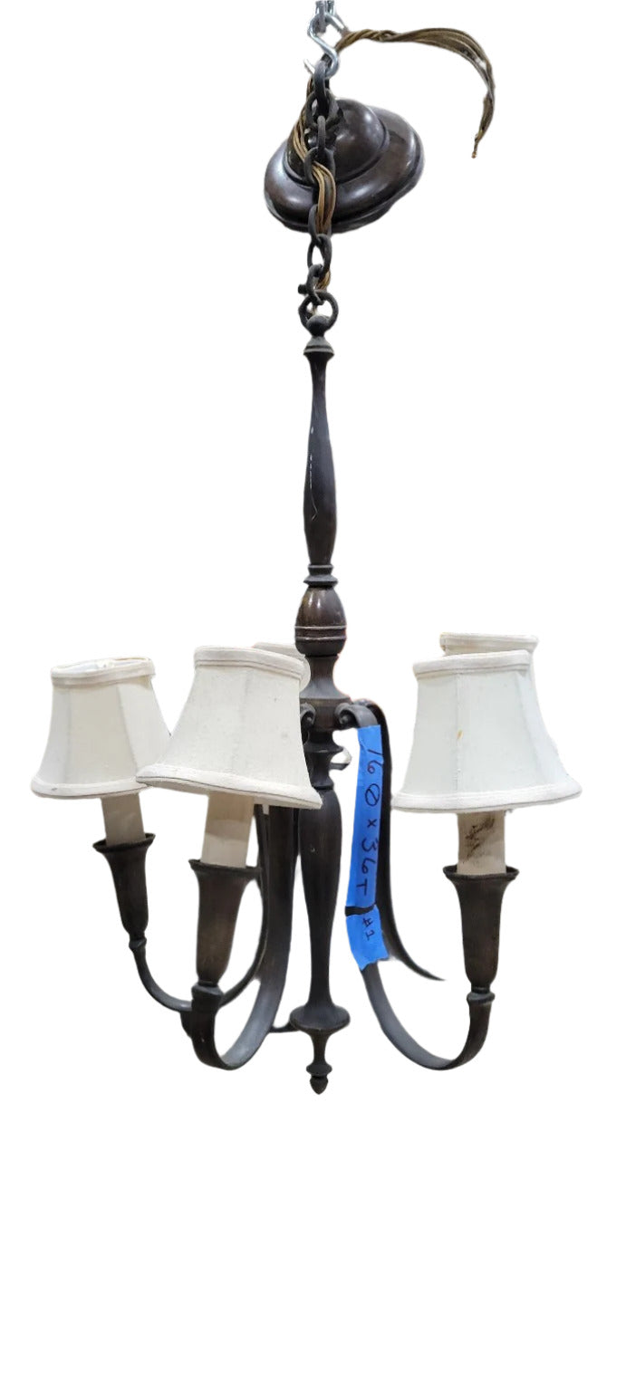 Vintage Brass Chandelier with Fabric Shades
