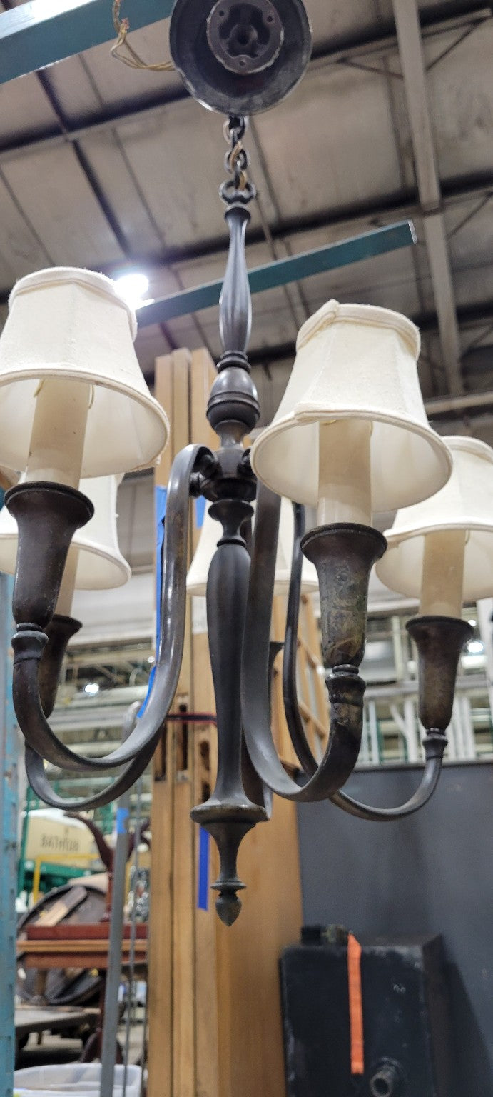 Vintage Brass Chandelier with Fabric Shades