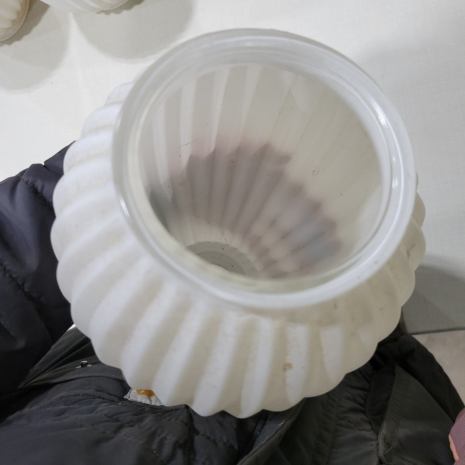 Set of Three Ribbed White Glass Light Globes