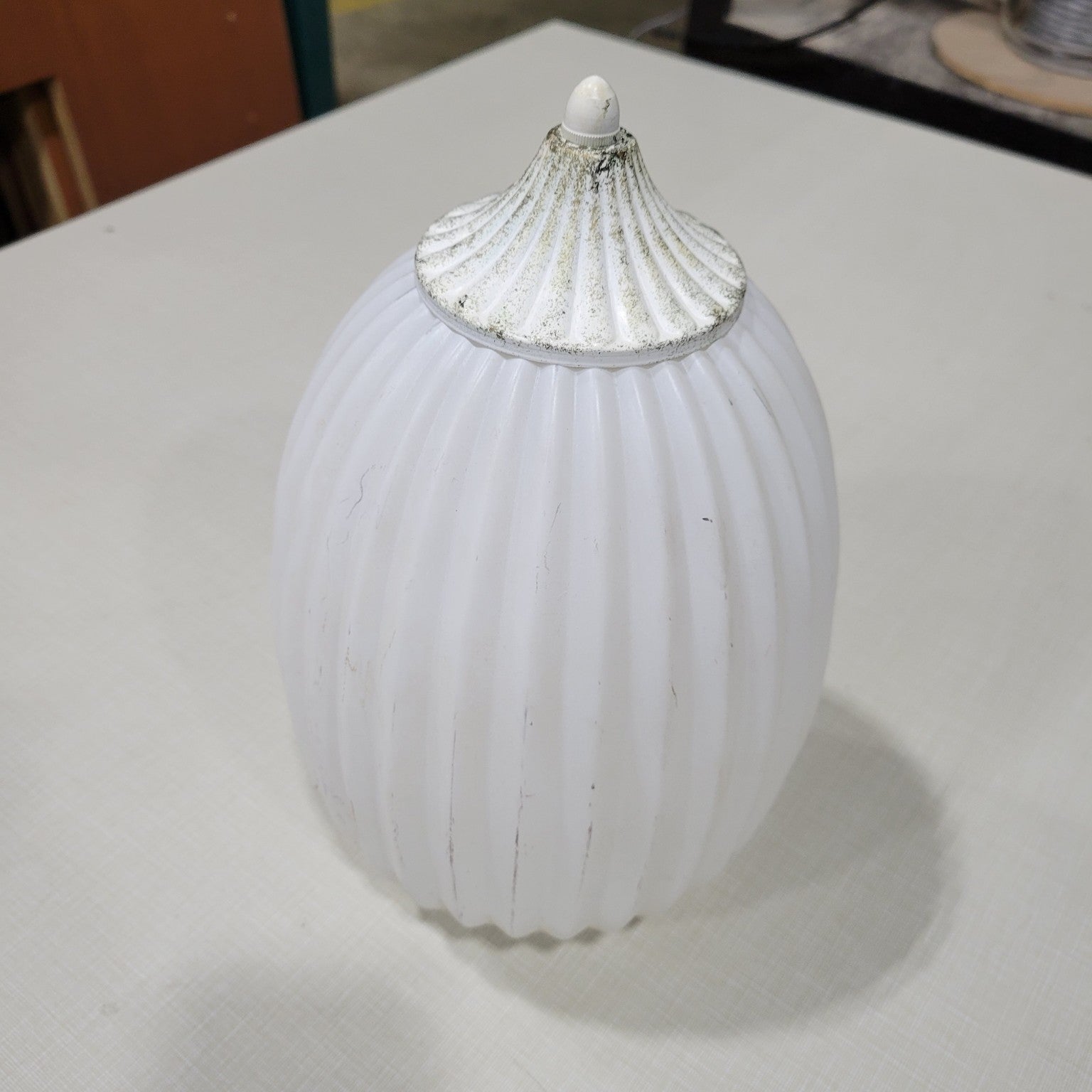 Set of Three Ribbed White Glass Light Globes