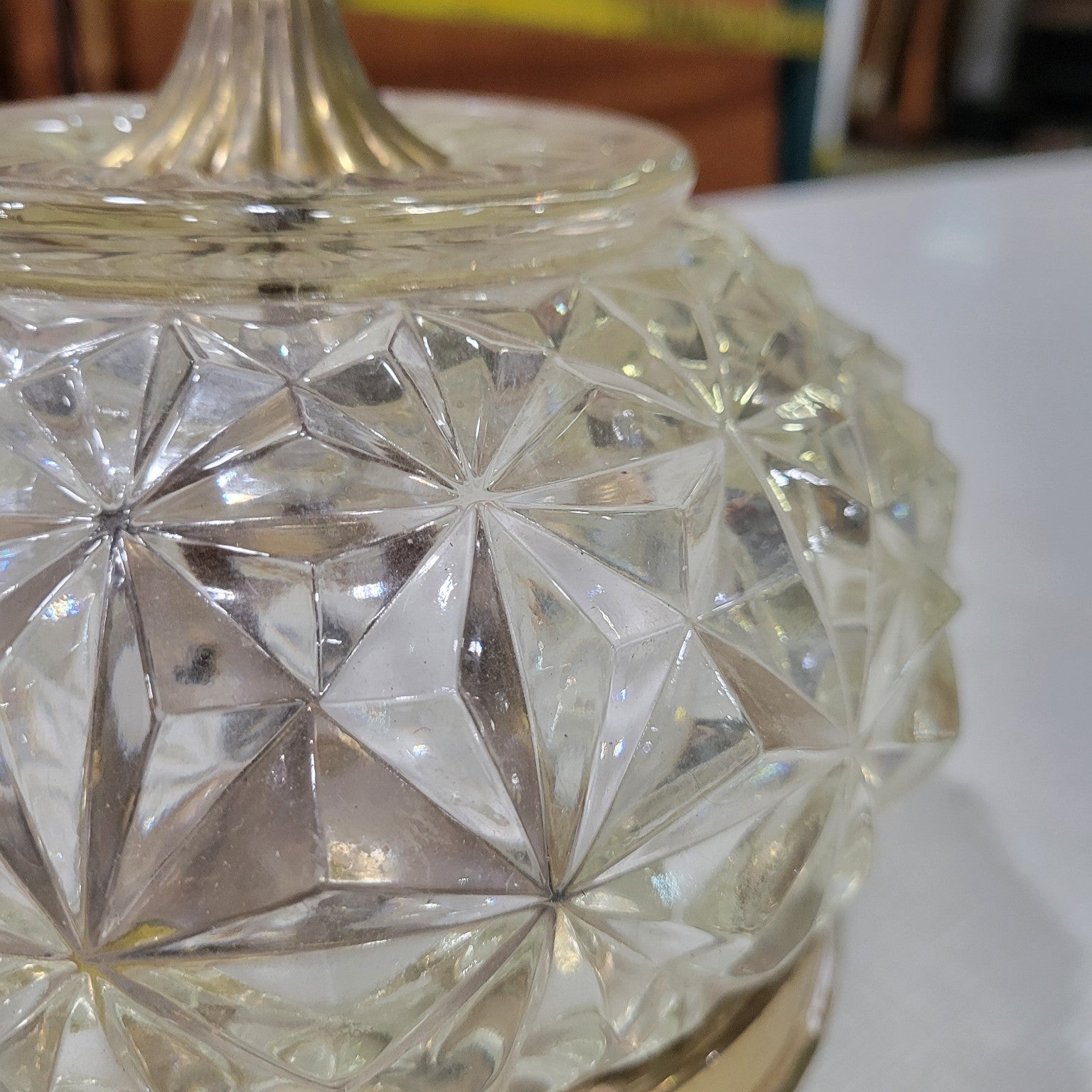 Vintage Cut Glass Ceiling Light Fixture