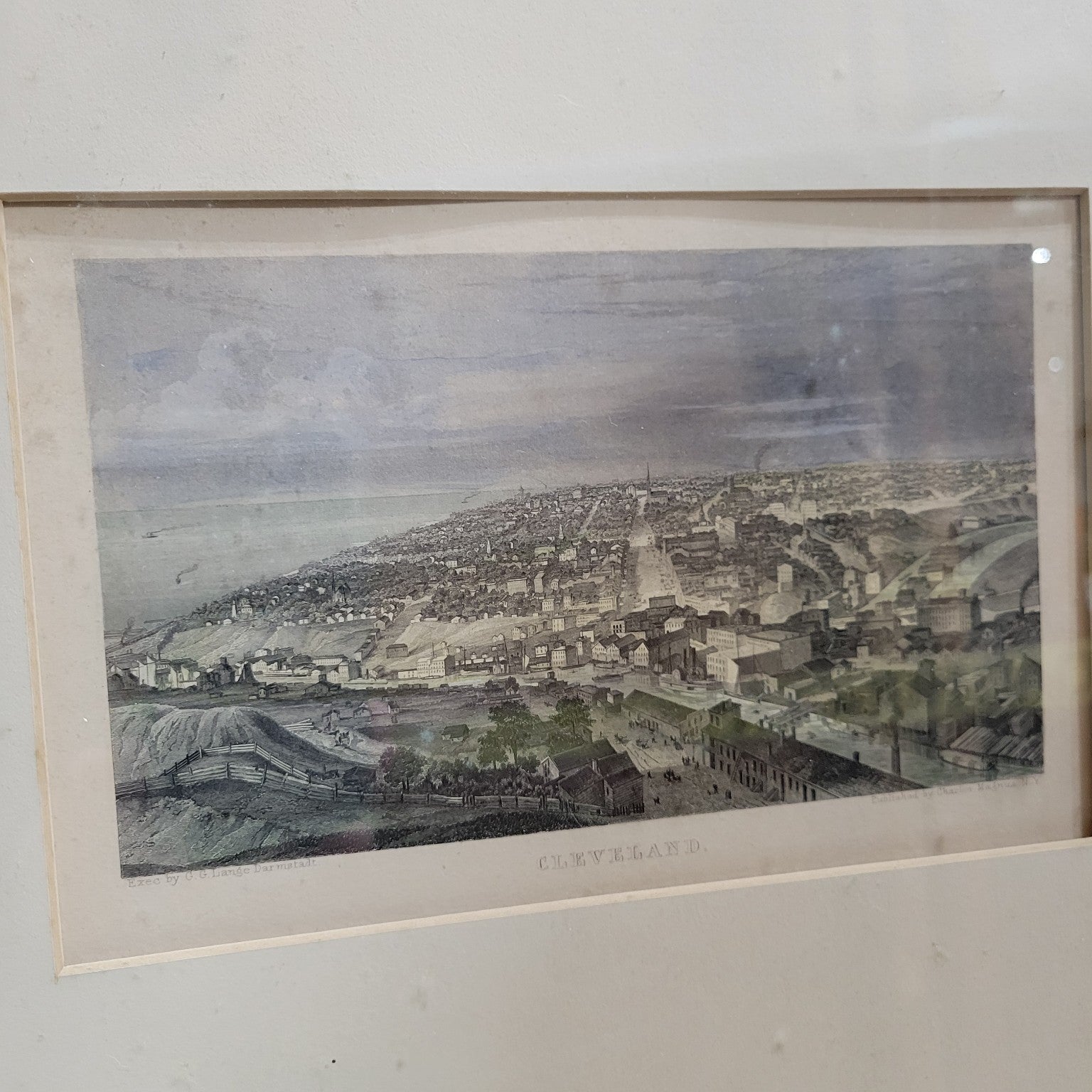 Antique Framed Print - 1853 View of Cleveland