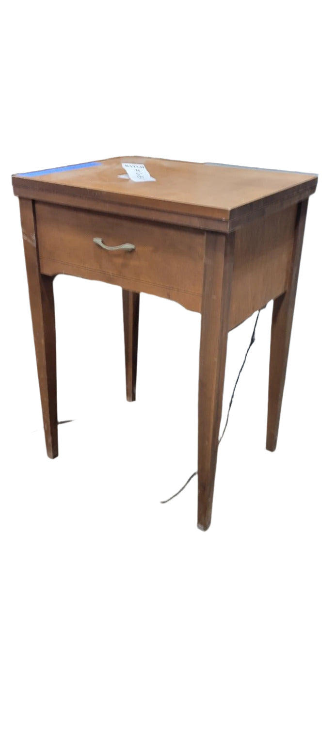 Vintage White Sewing Machine in Wooden Cabinet