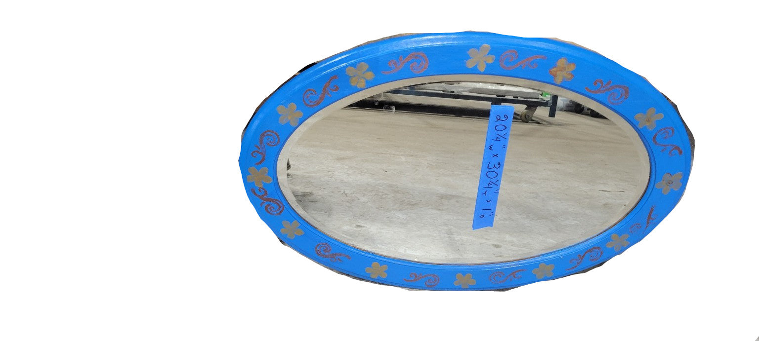 Hand-Painted Blue Oval Mirror