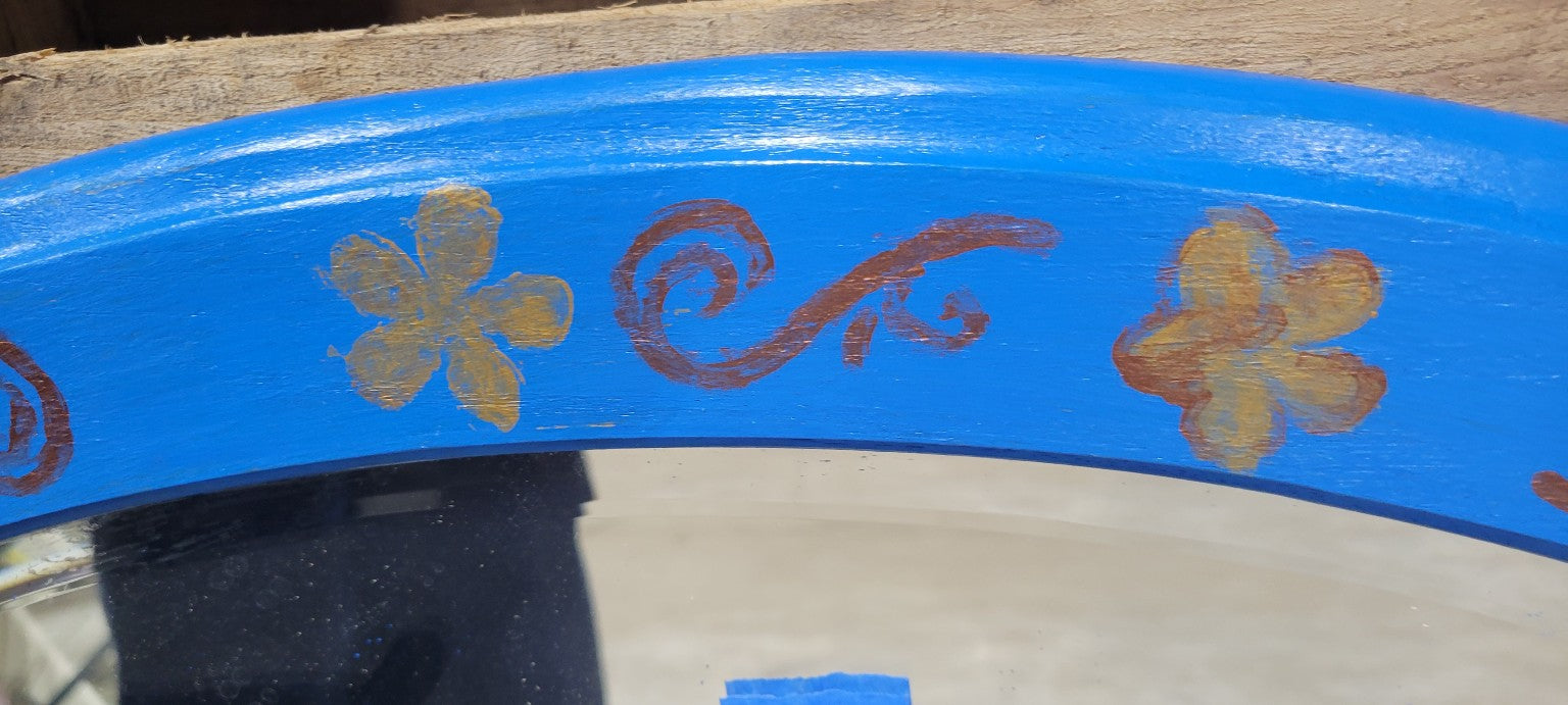 Hand-Painted Blue Oval Mirror