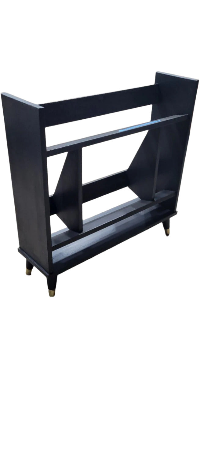 Mid-Century Modern Black Record & Book Shelf
