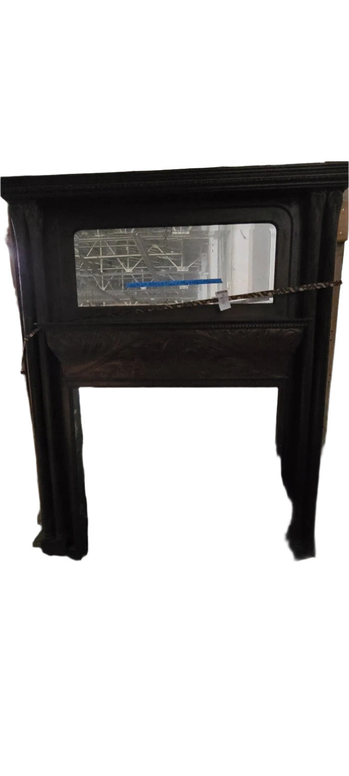 Antique Carved Oak Fireplace Mantel with Mirror