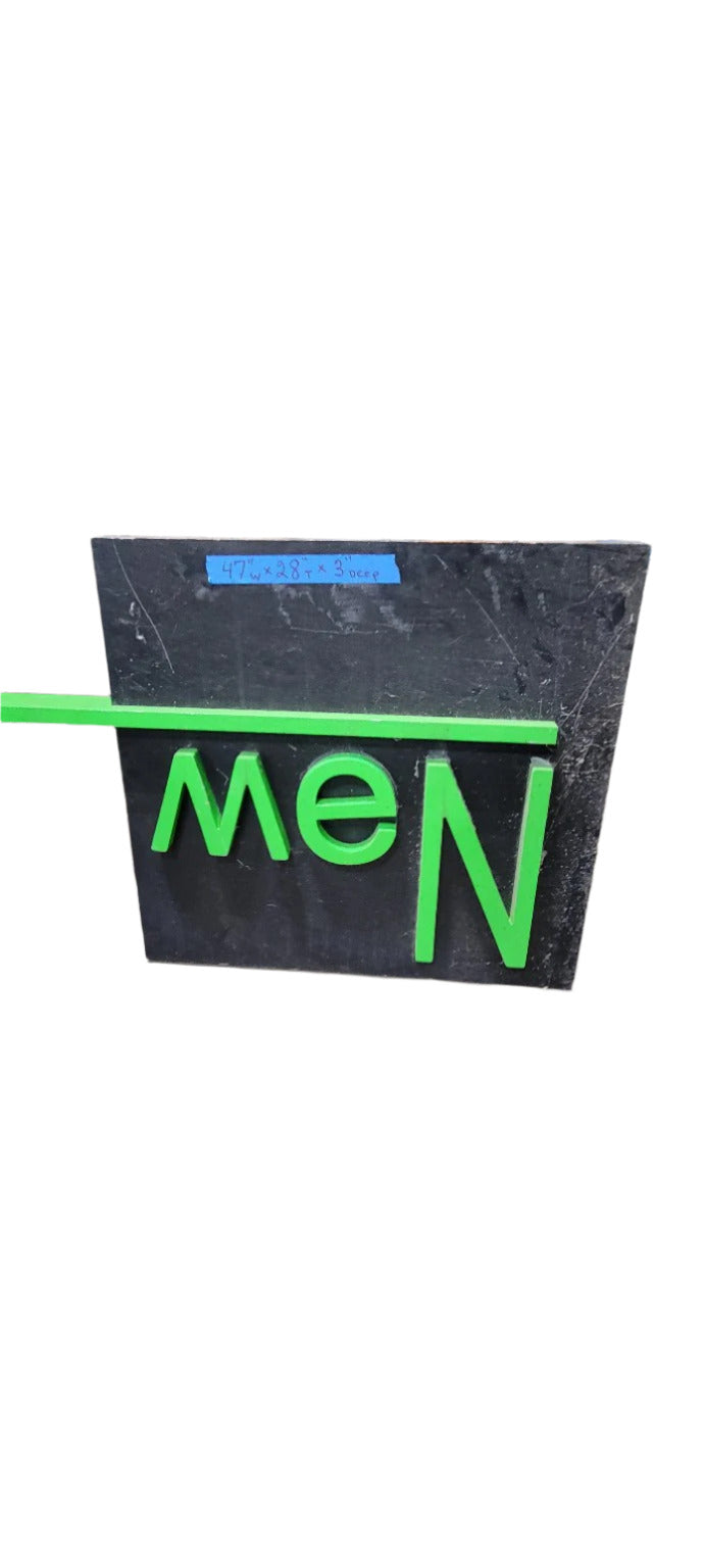 “men” Wall Sign – Green Acrylic on Black Panel