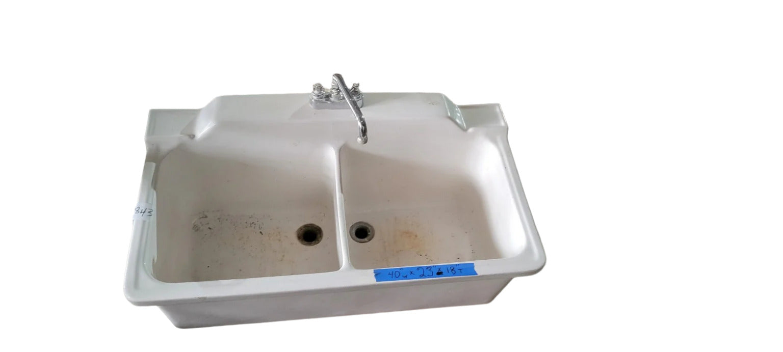 Vintage Rheem-Richmond Porcelain Double Basin Utility Sink with Faucet