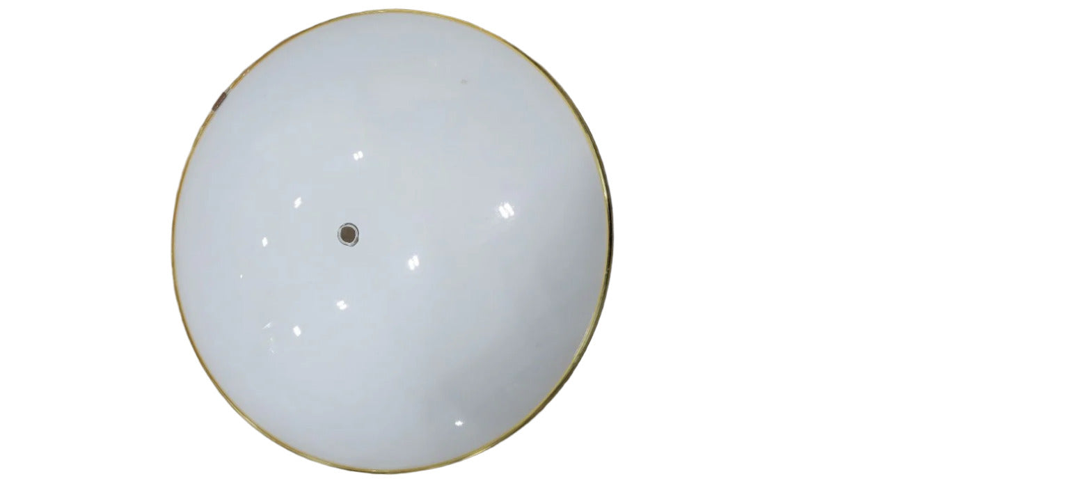 Vintage White Glass Light Shade with Brass Trim