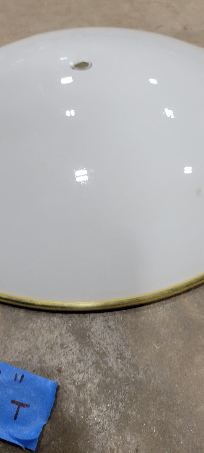 Vintage White Glass Light Shade with Brass Trim